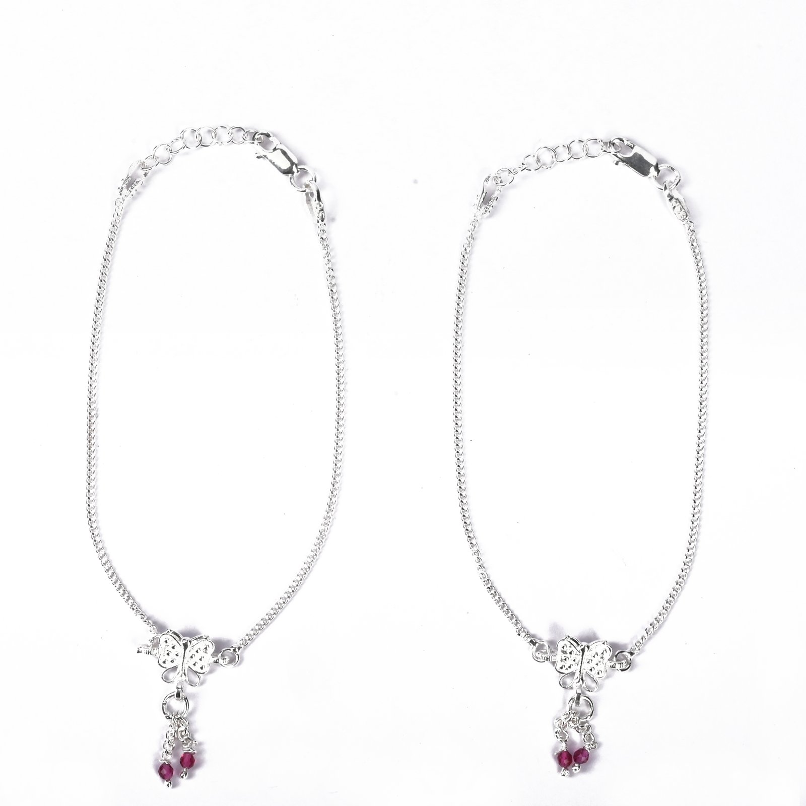 Saanvi Dual Butterfly Silver Anklet Set