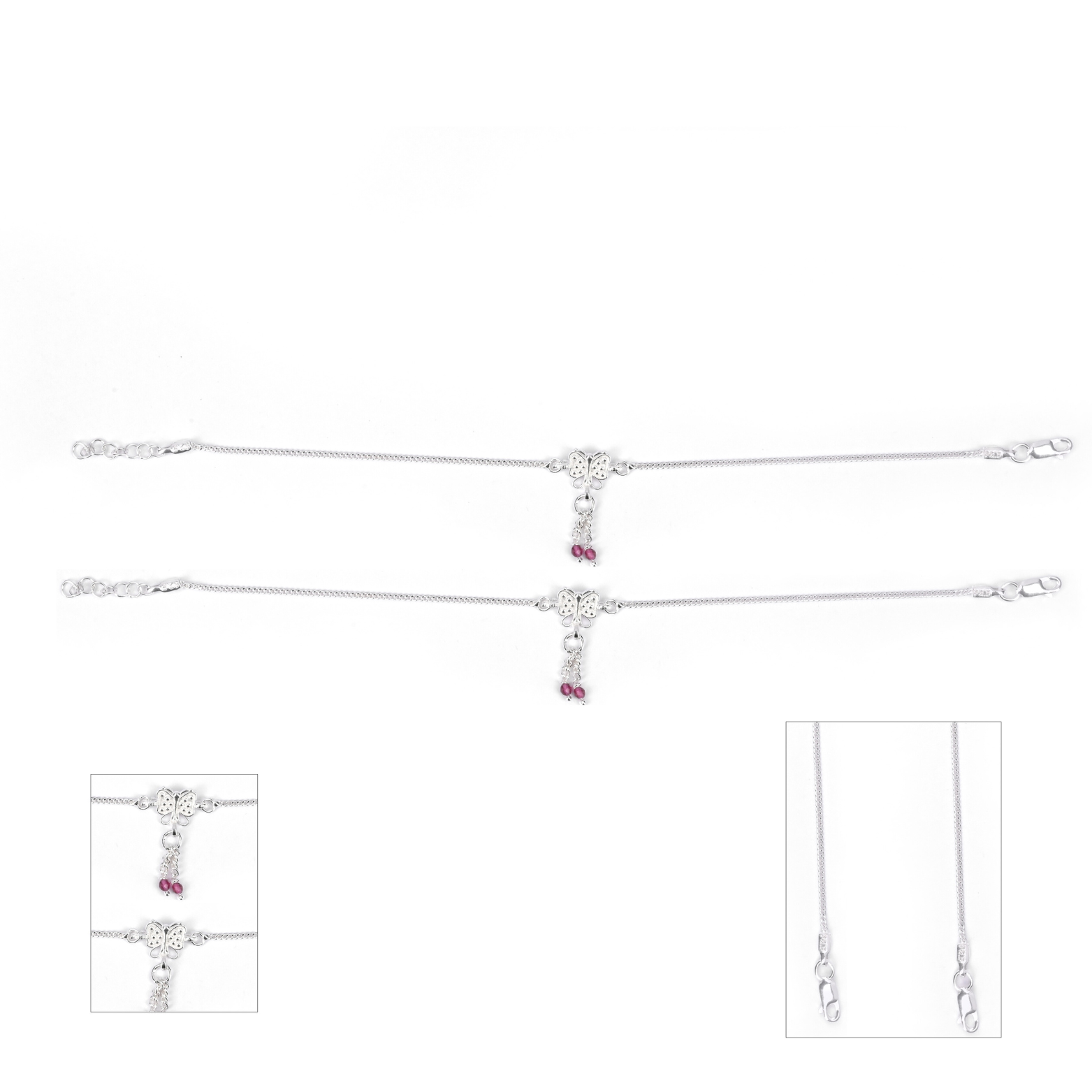 Saanvi Dual Butterfly Silver Anklet Set