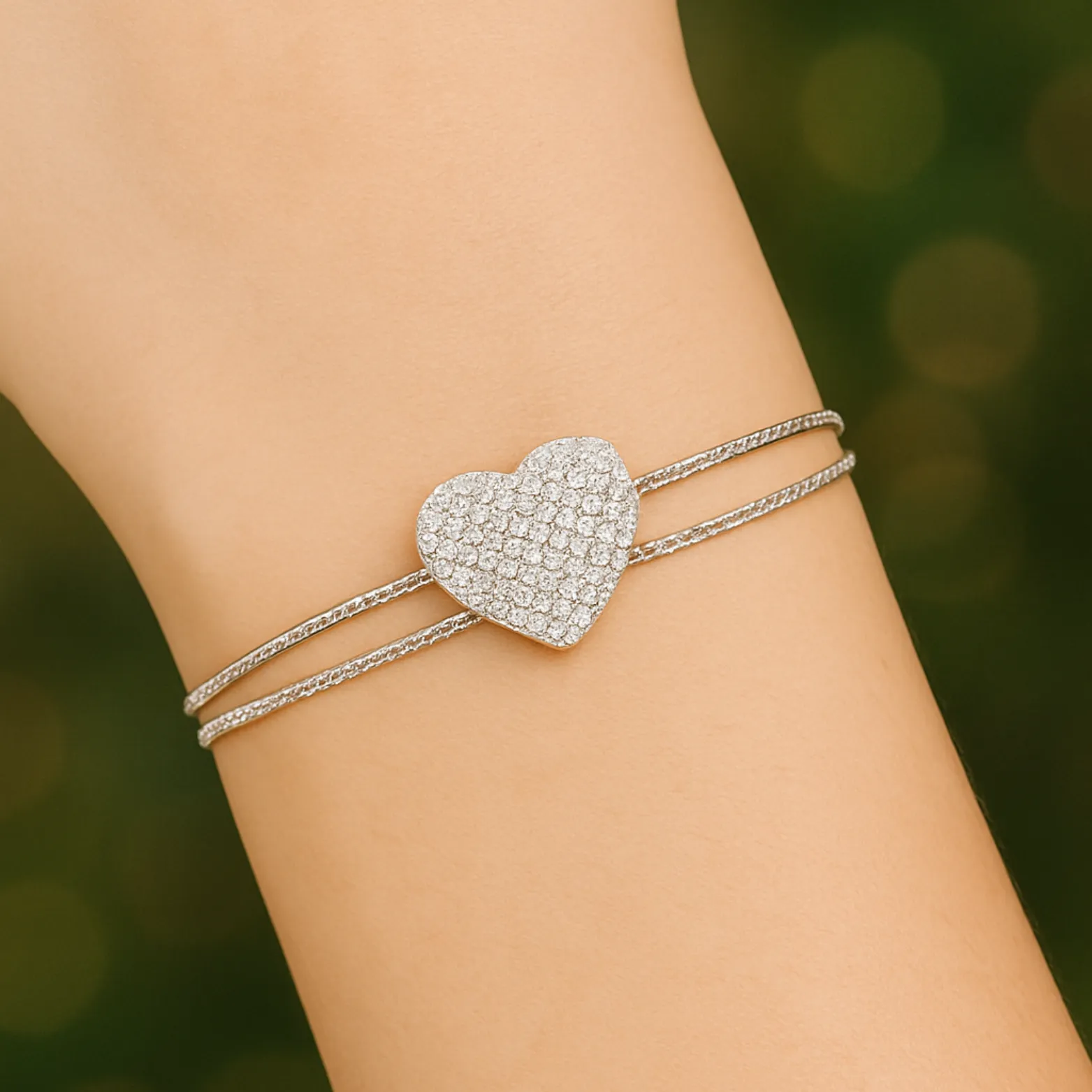 Sparkling Heart Charm Silver Bracelet