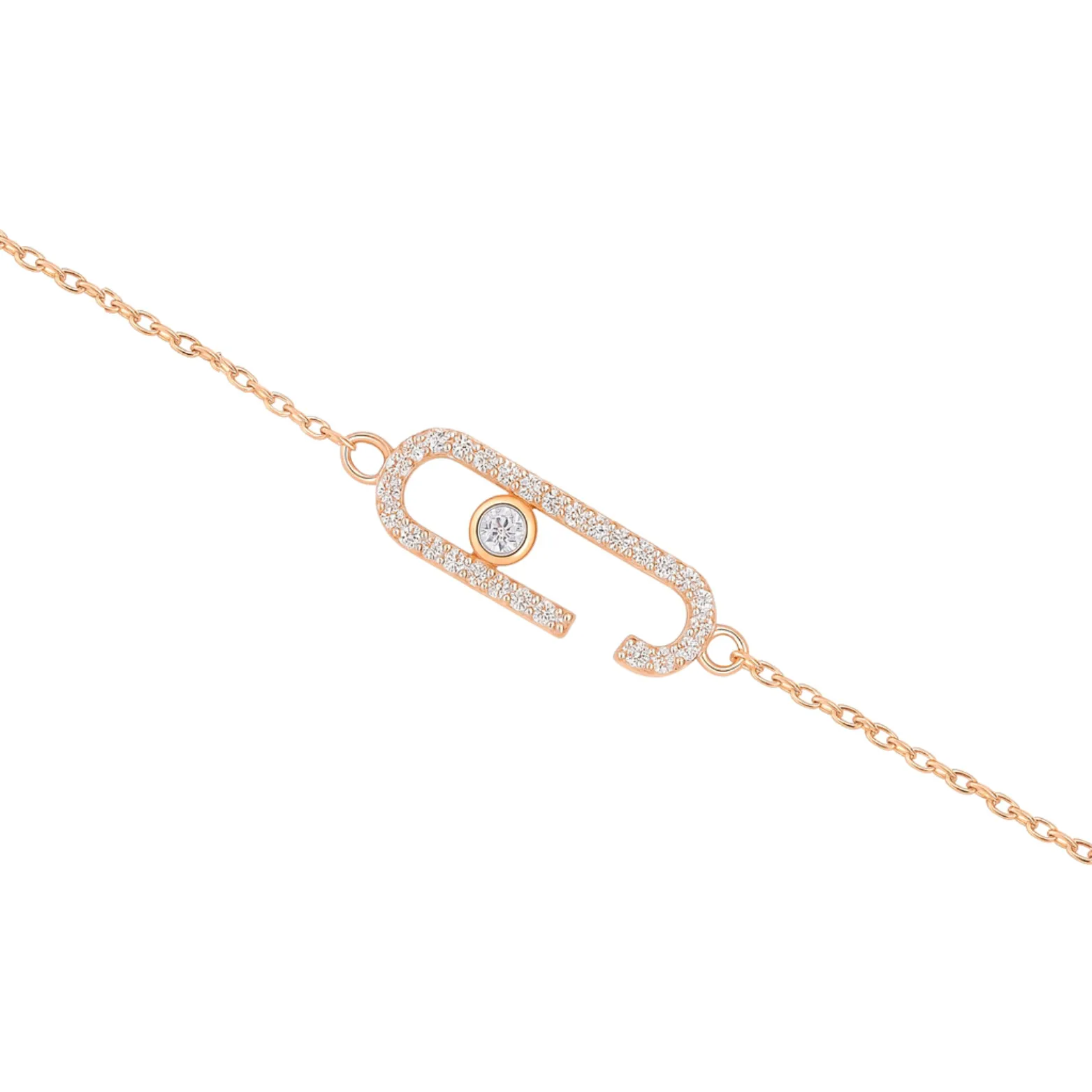 Rose Gold  Pin Charm Bracelet with CZ Stones