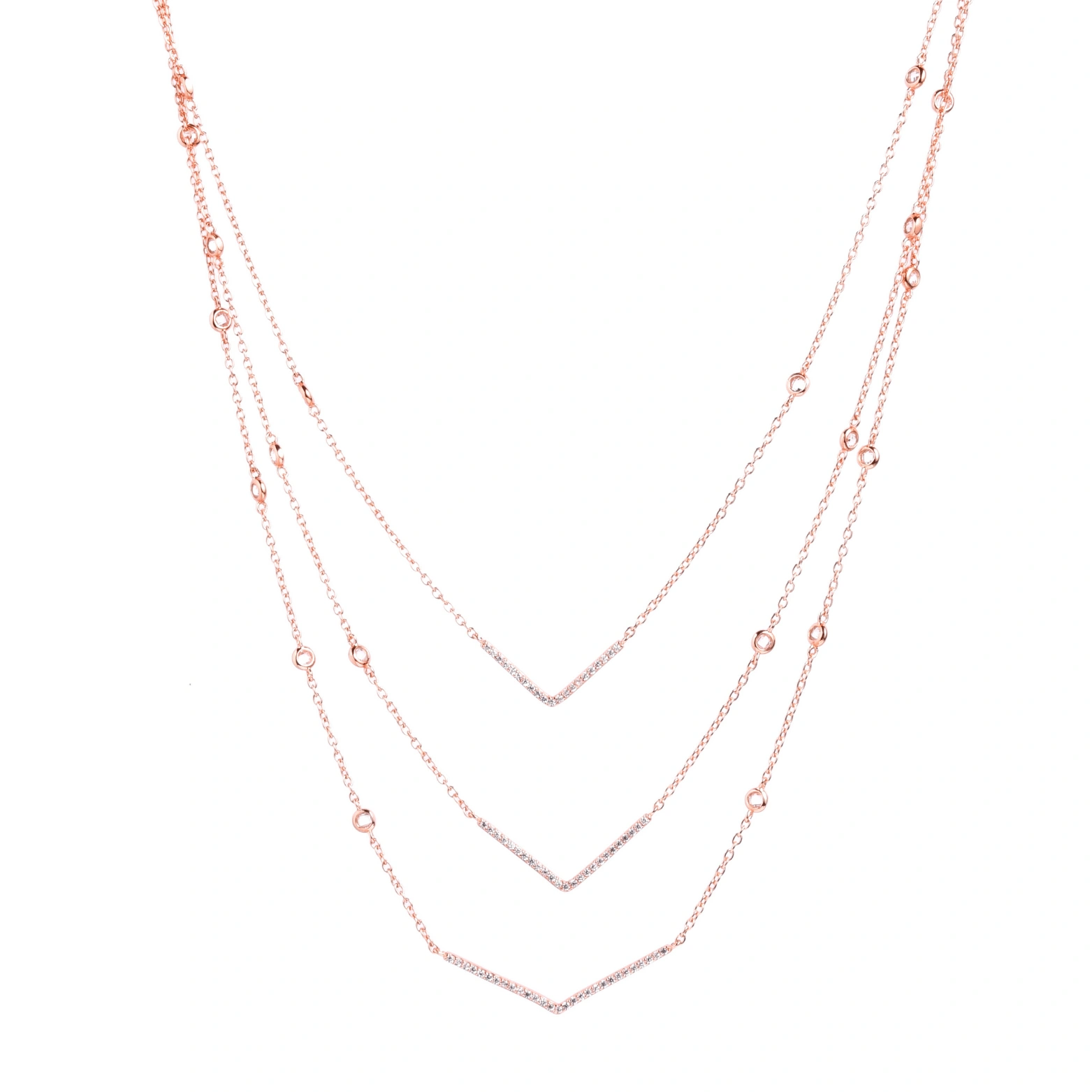  Rose Gold Triple Layered V-Curve Necklace
