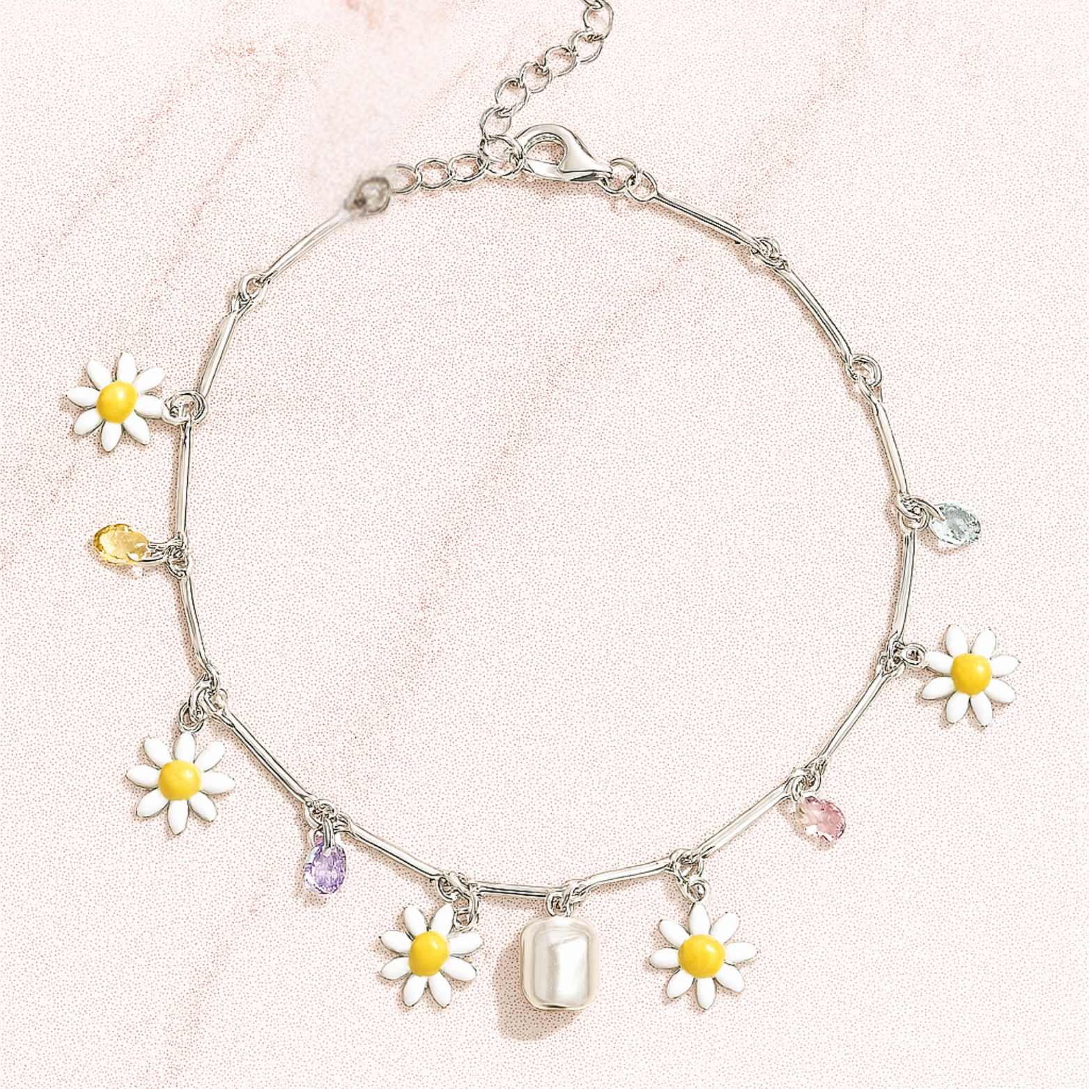 Daisy Bloom Silver Charm Bracelet