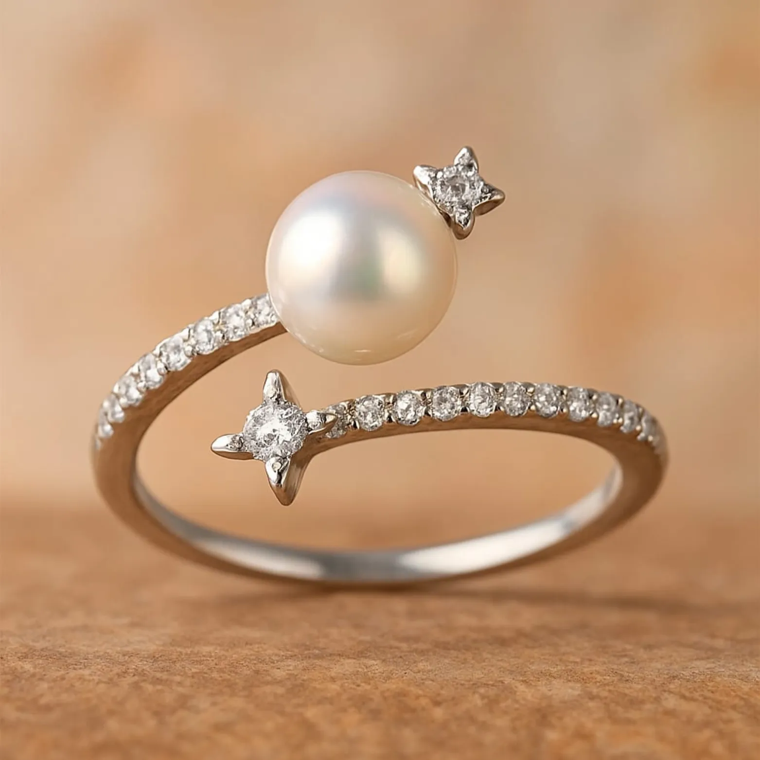 Celestial Pearl Star Silver Ring