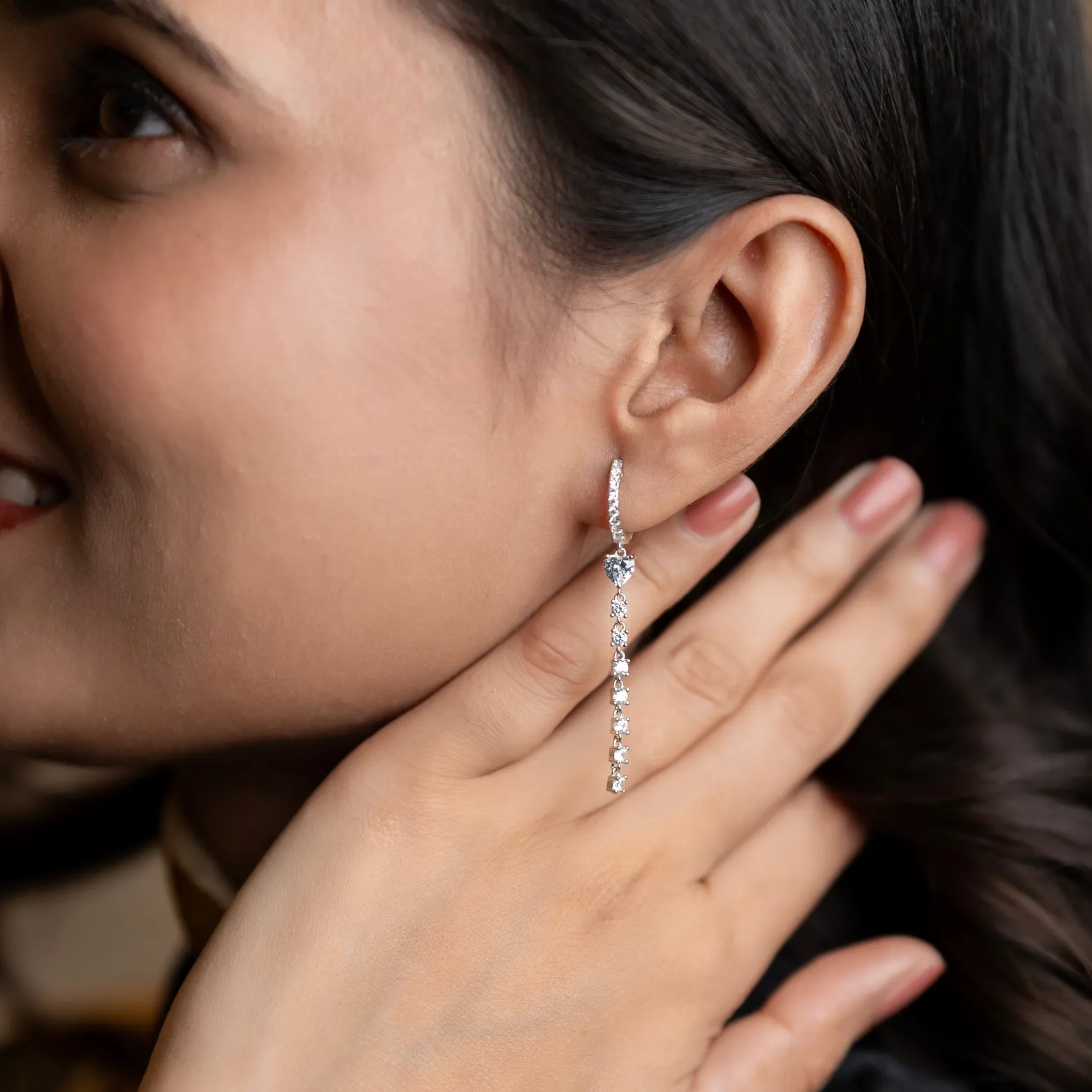 Silver Heart Drop Dangler Earrings 