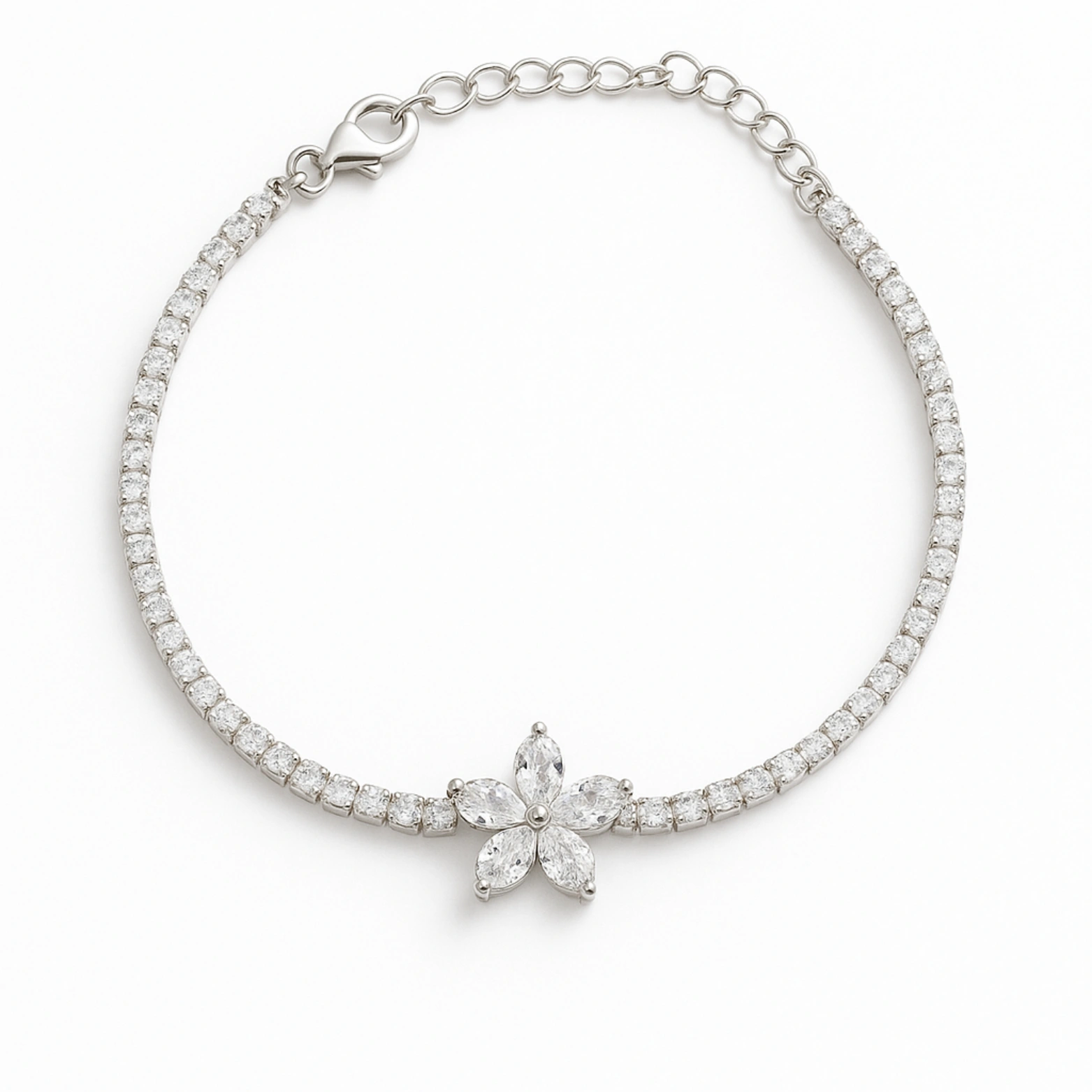 Floral Sparkle Silver Tennis Bracelet