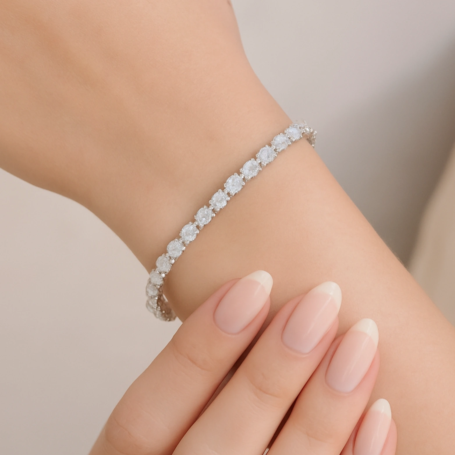 Oval Elegance Silver Tennis Necklace