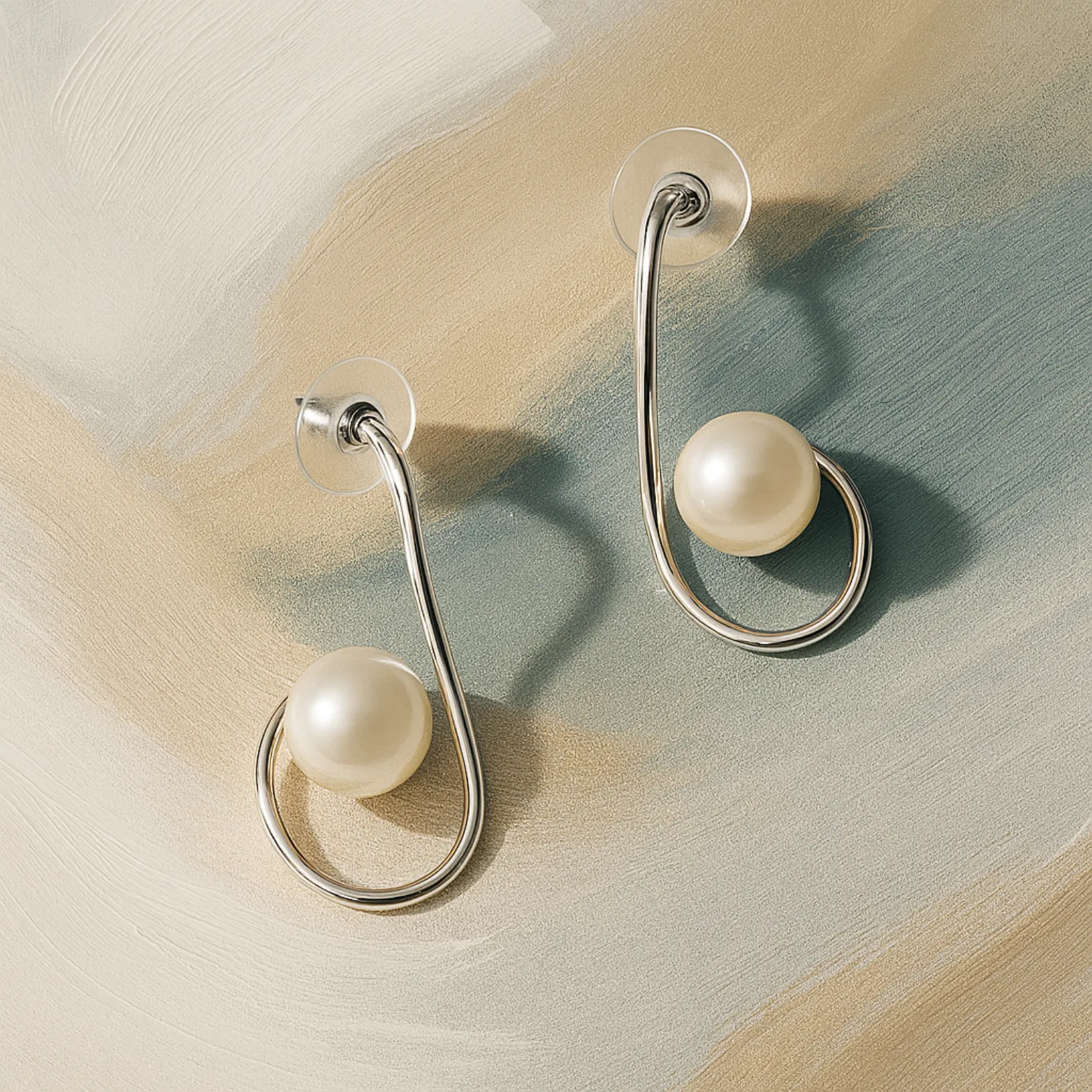 Luna Curve Pearl Drop Earrings