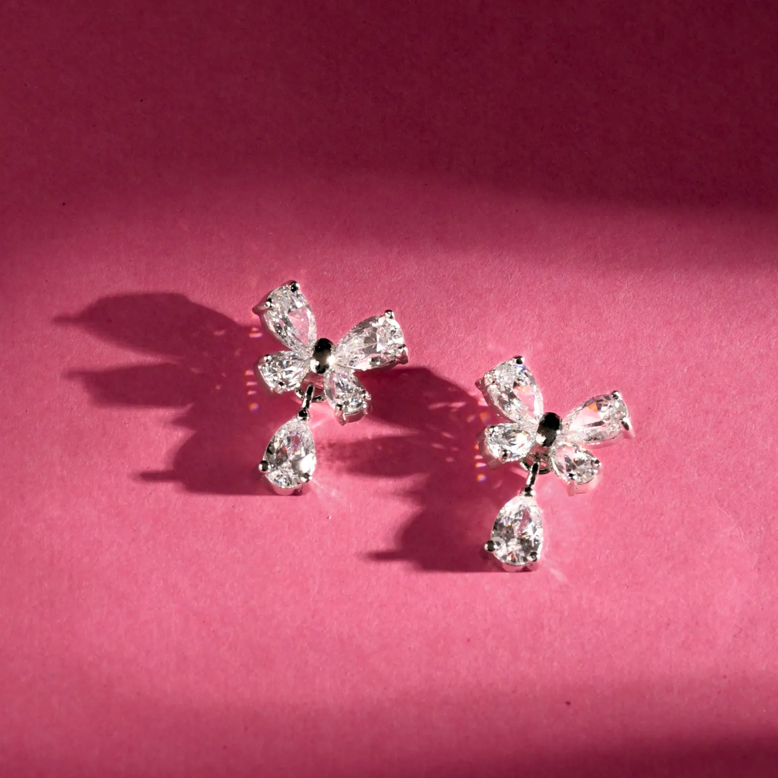 Ekaa Glimmer Butterfly Crystal Drop Earrings