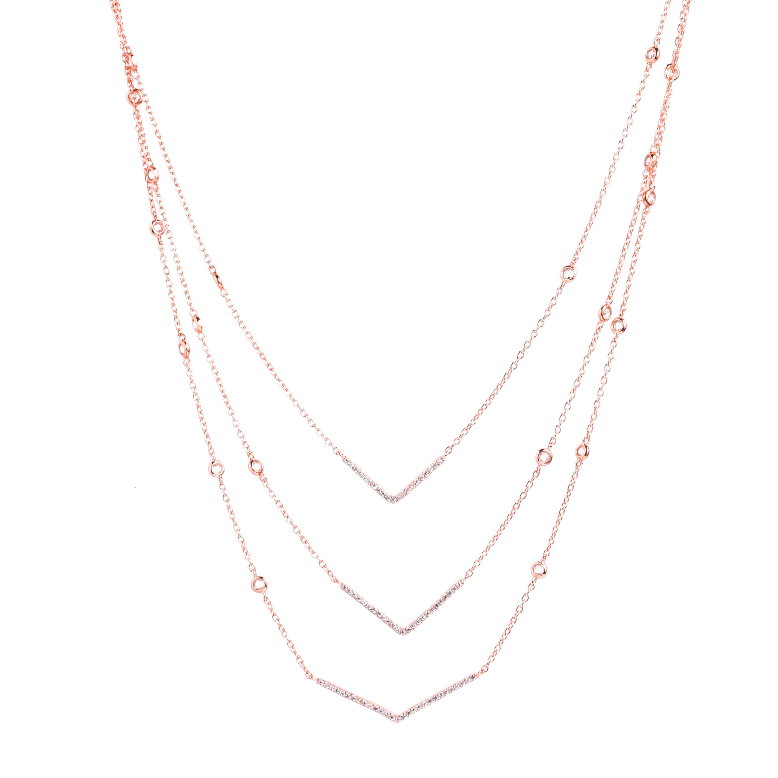  Rose Gold Triple Layered V-Curve Necklace