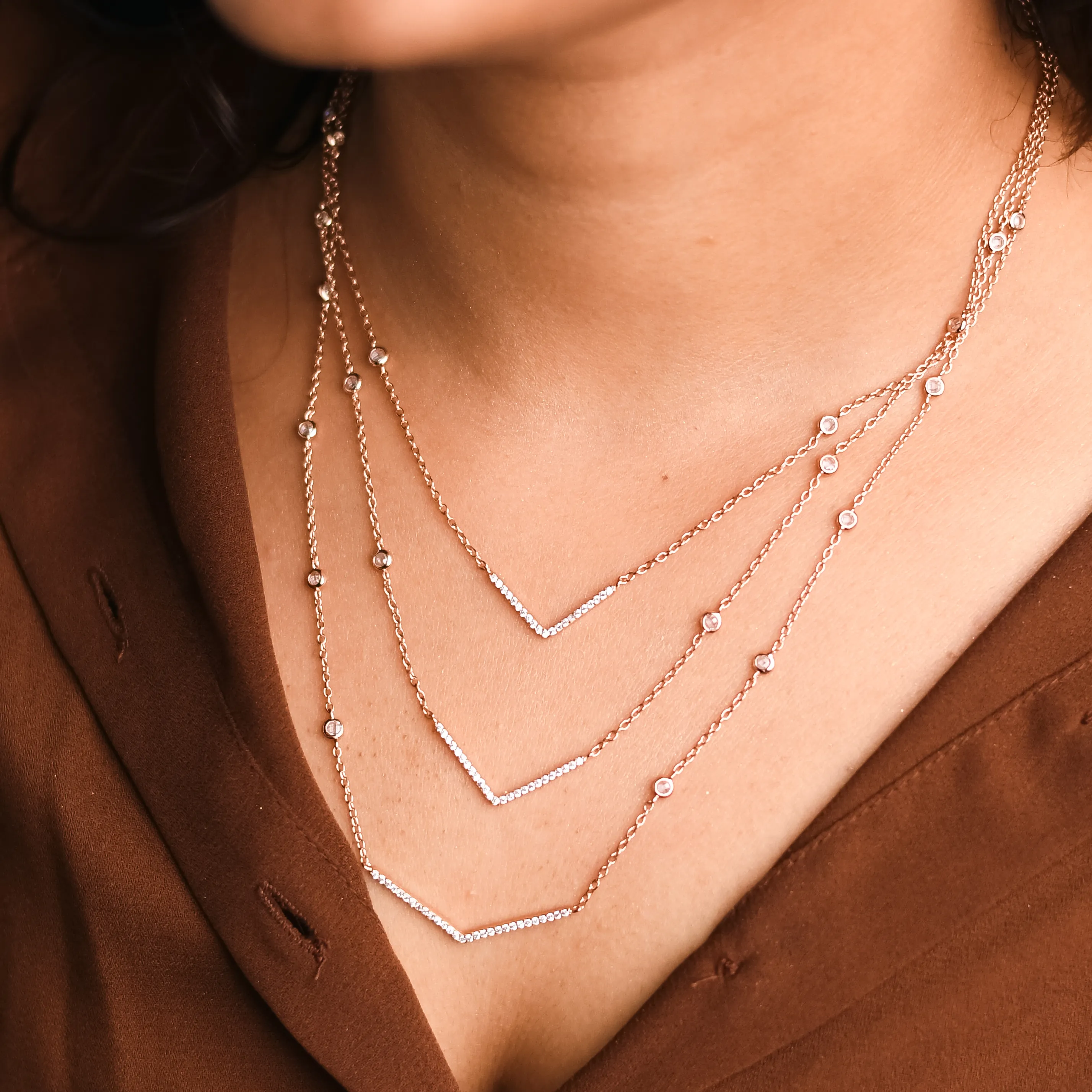  Rose Gold Triple Layered V-Curve Necklace