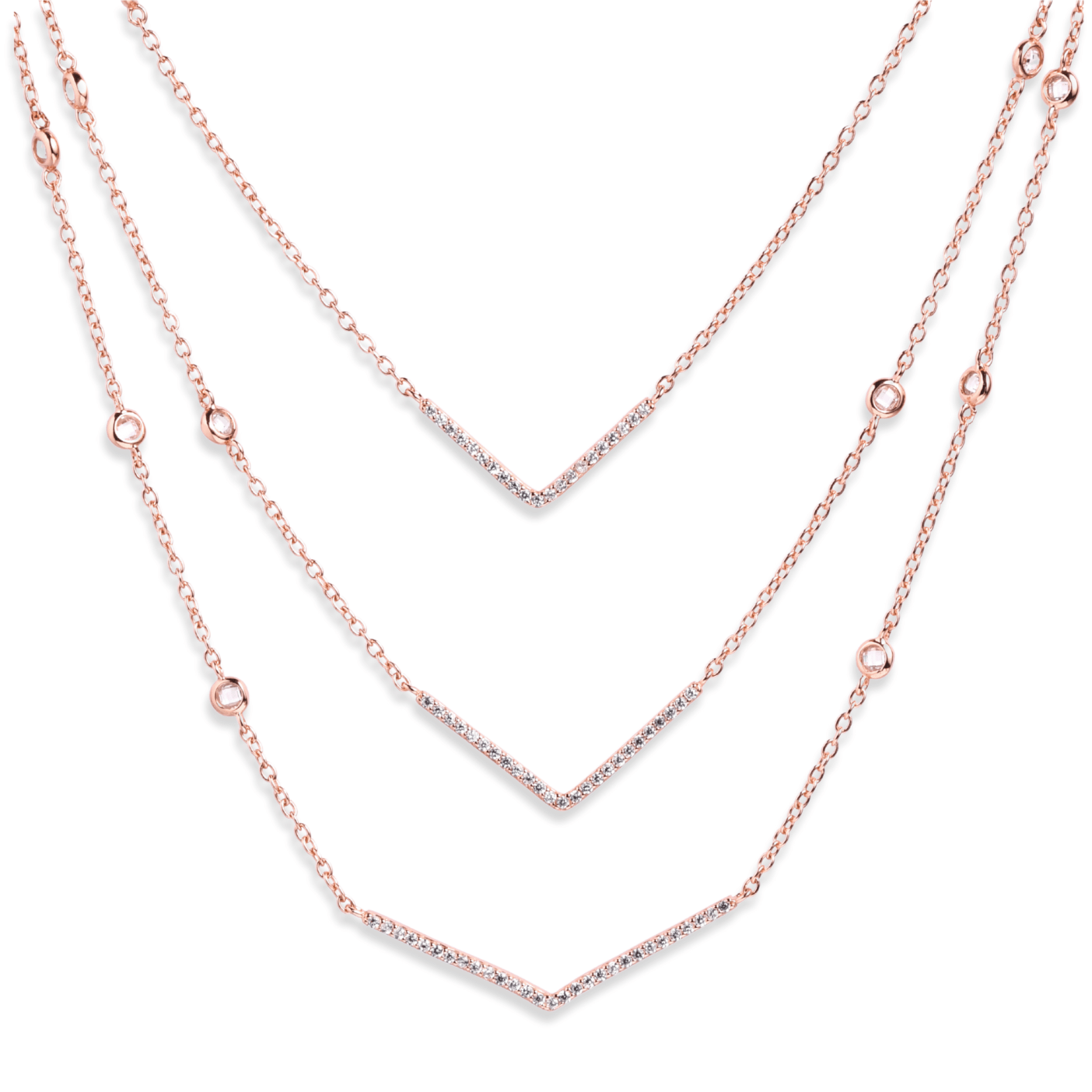  Rose Gold Triple Layered V-Curve Necklace