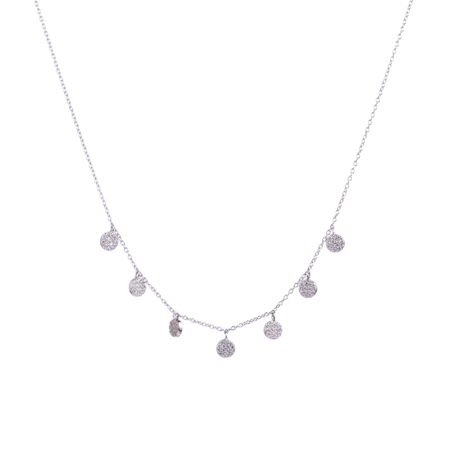  Dainty Disc Charm Necklace in Sterling Silver