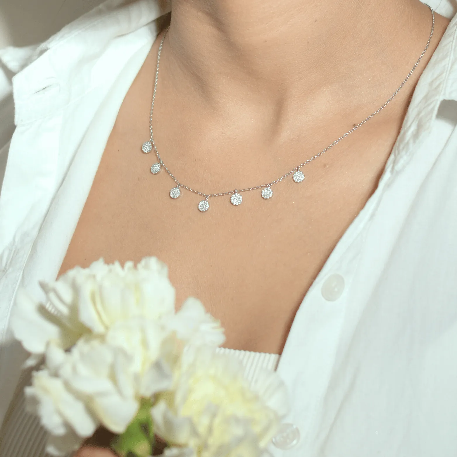  Dainty Disc Charm Necklace in Sterling Silver