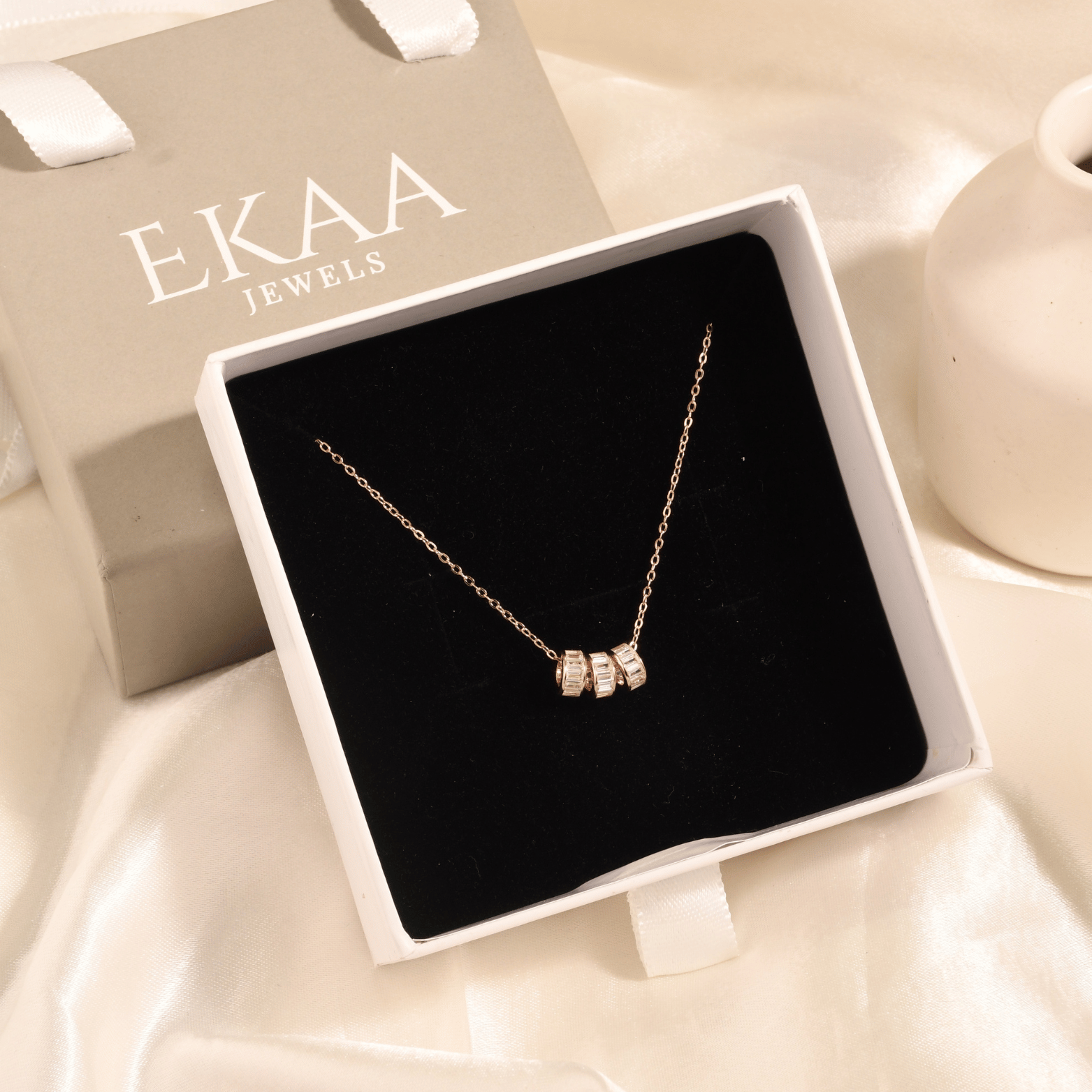 Rosé Baguette Trio Necklace