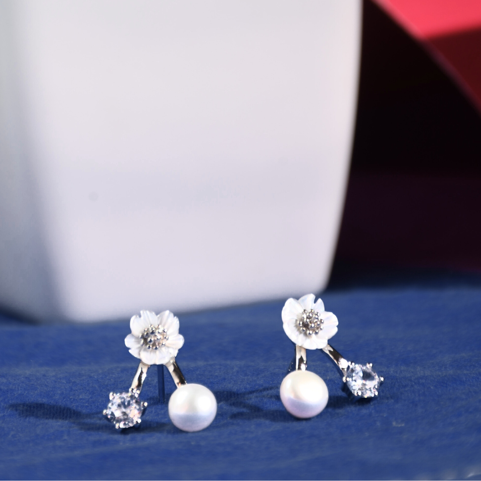 Blossom Pearl  CZ Silver Necklace Set