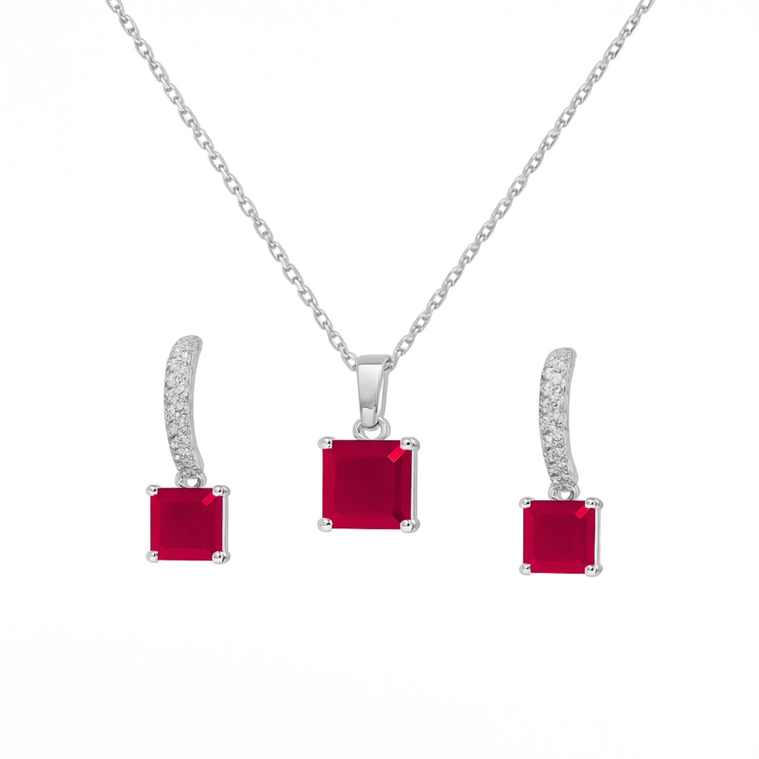  Sterling Silver Red Radiance Necklace Set
