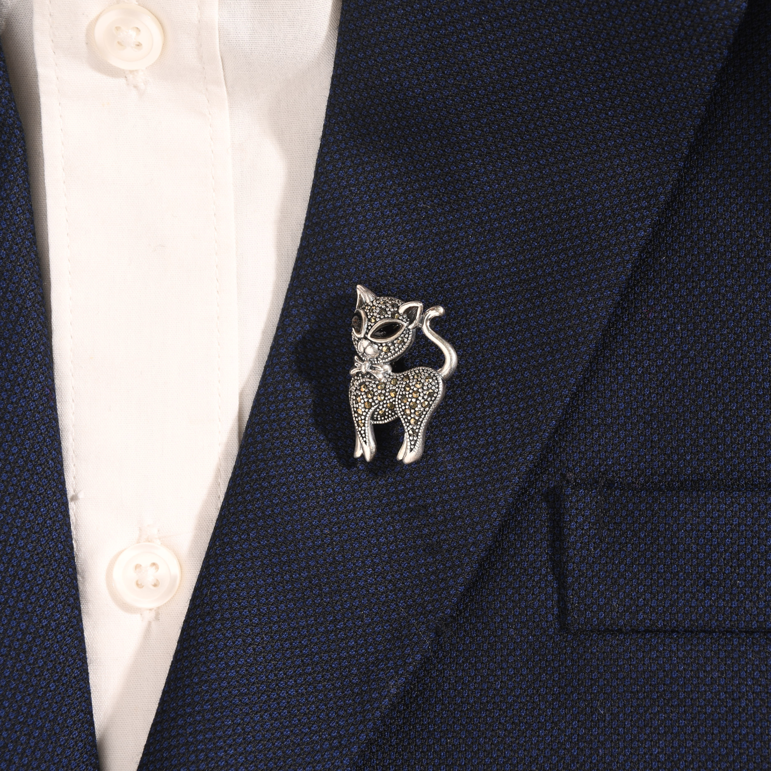 Ekaa Whimsical Cat Silver Brooch