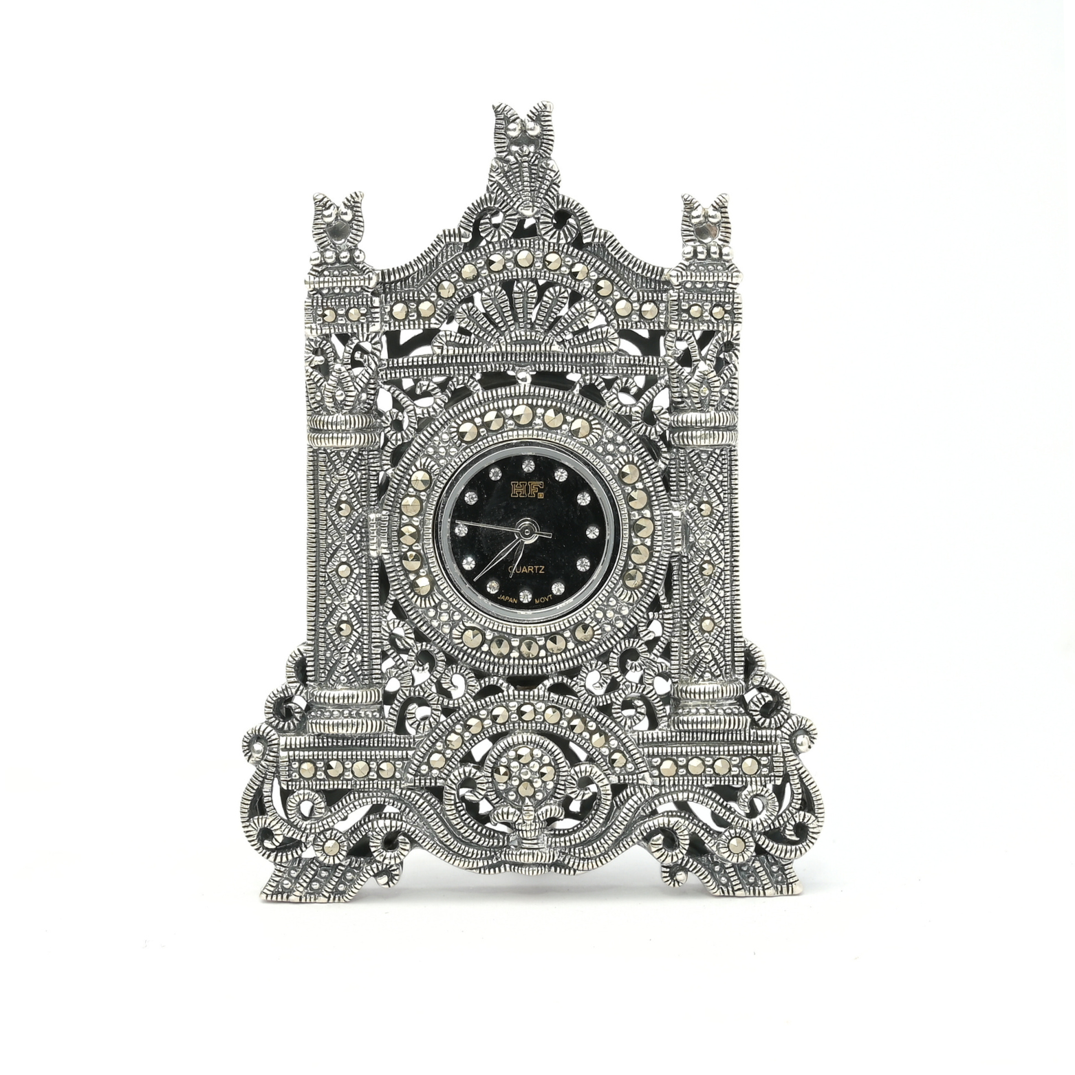 Ekaa Heritage Filigree Silver Table Clock