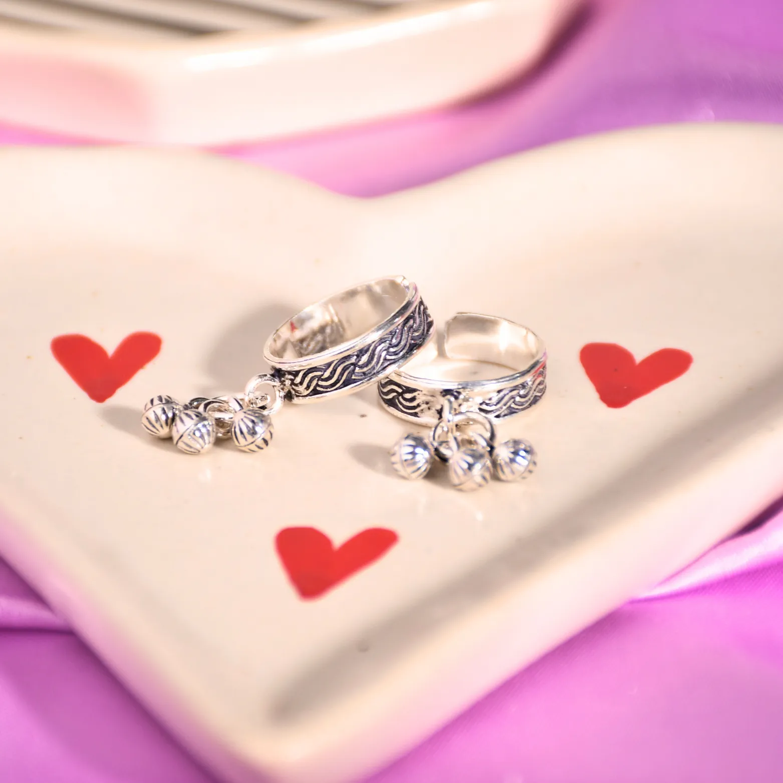 Oxidized Wave Silver Jhumki Toe Rings