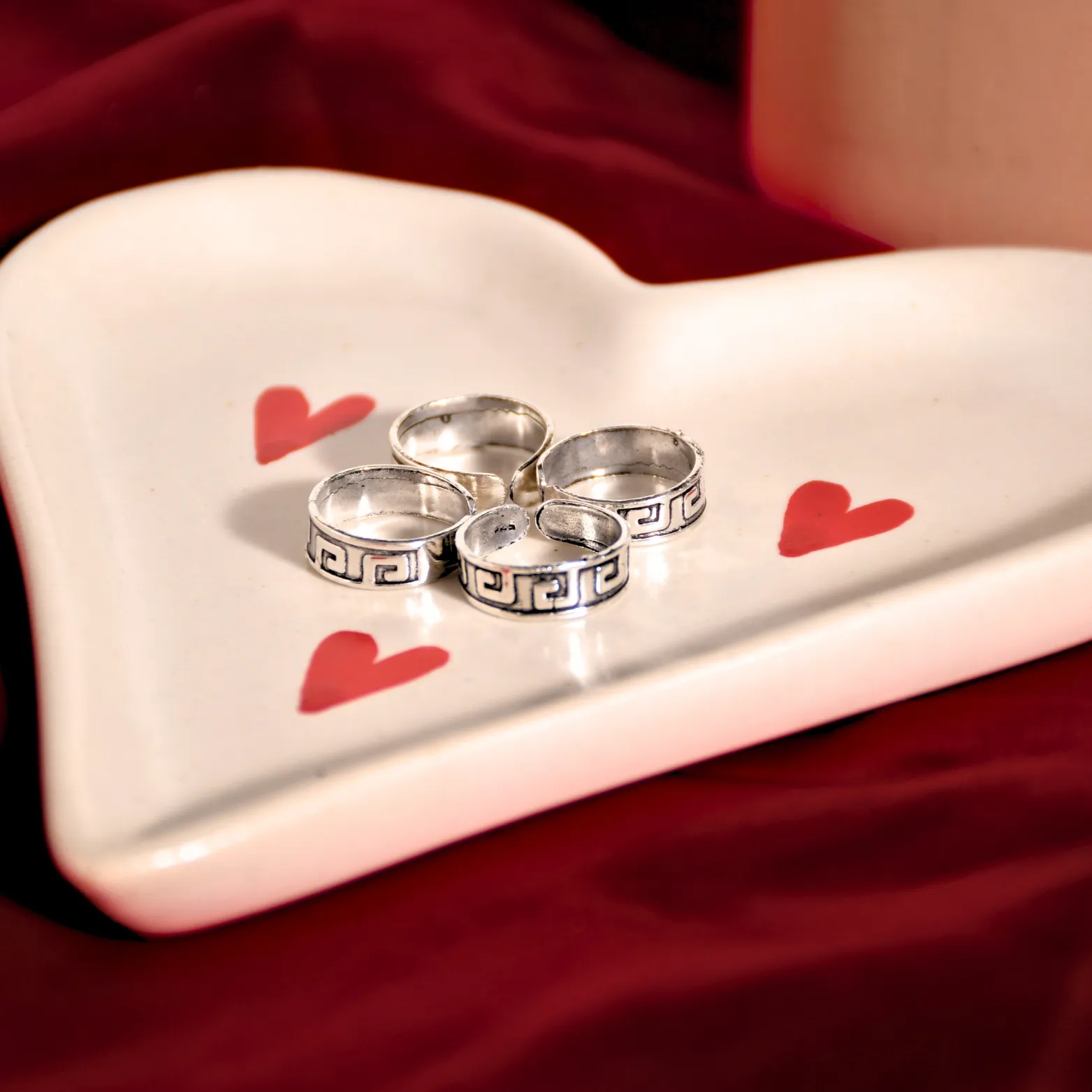 Classic Greek Key Oxidised Silver Toe Rings 