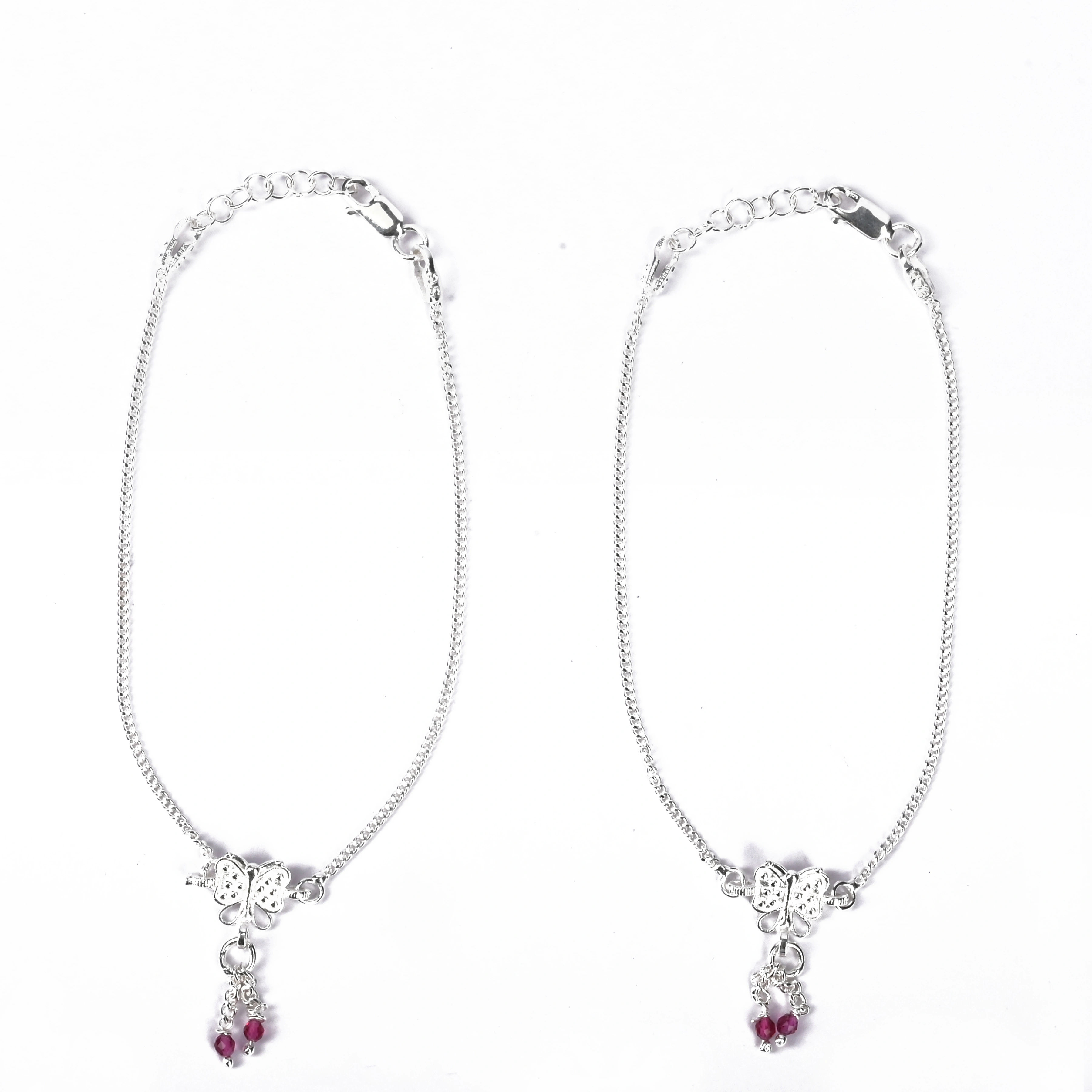 Saanvi Dual Butterfly Silver Anklet Set