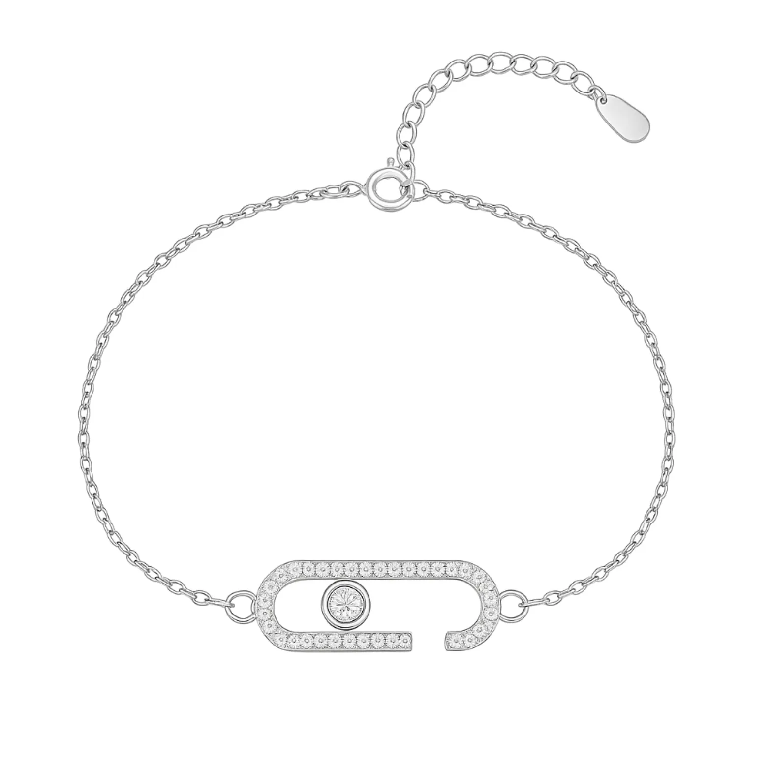 Silver Pin Charm Bracelet with CZ Stones