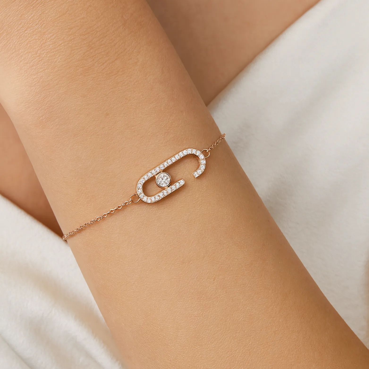 Rose Gold  Pin Charm Bracelet with CZ Stones