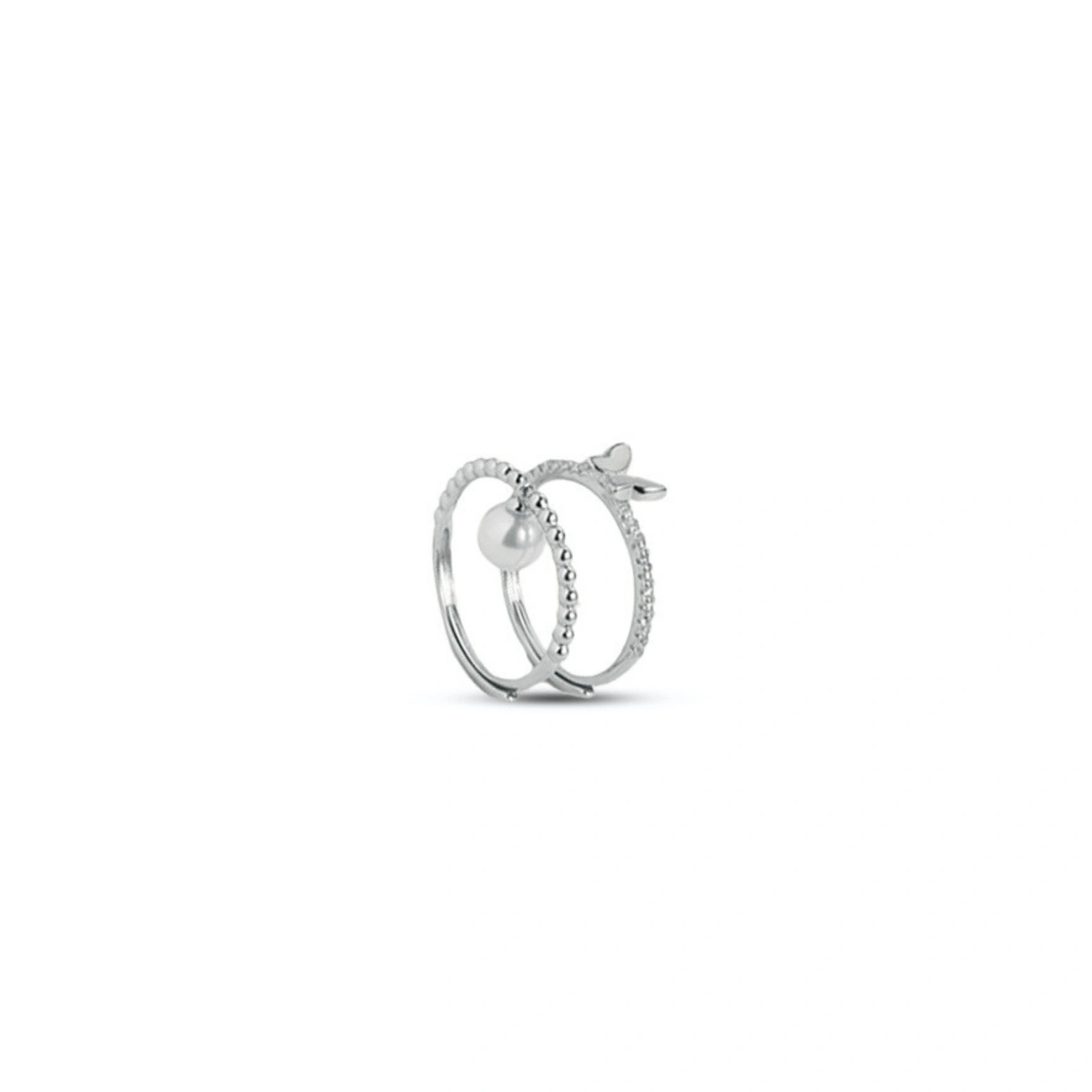 Butterfly and Pearl Harmony Rings -Silver