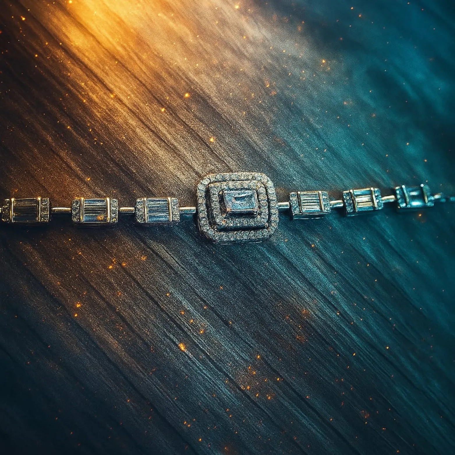 Emerald-Cut Halo Silver Bracelet