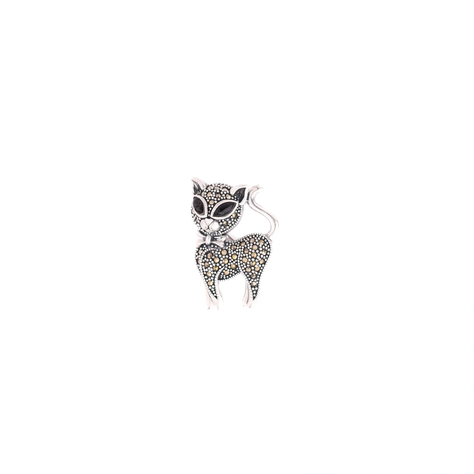 Ekaa Whimsical Cat Silver Brooch