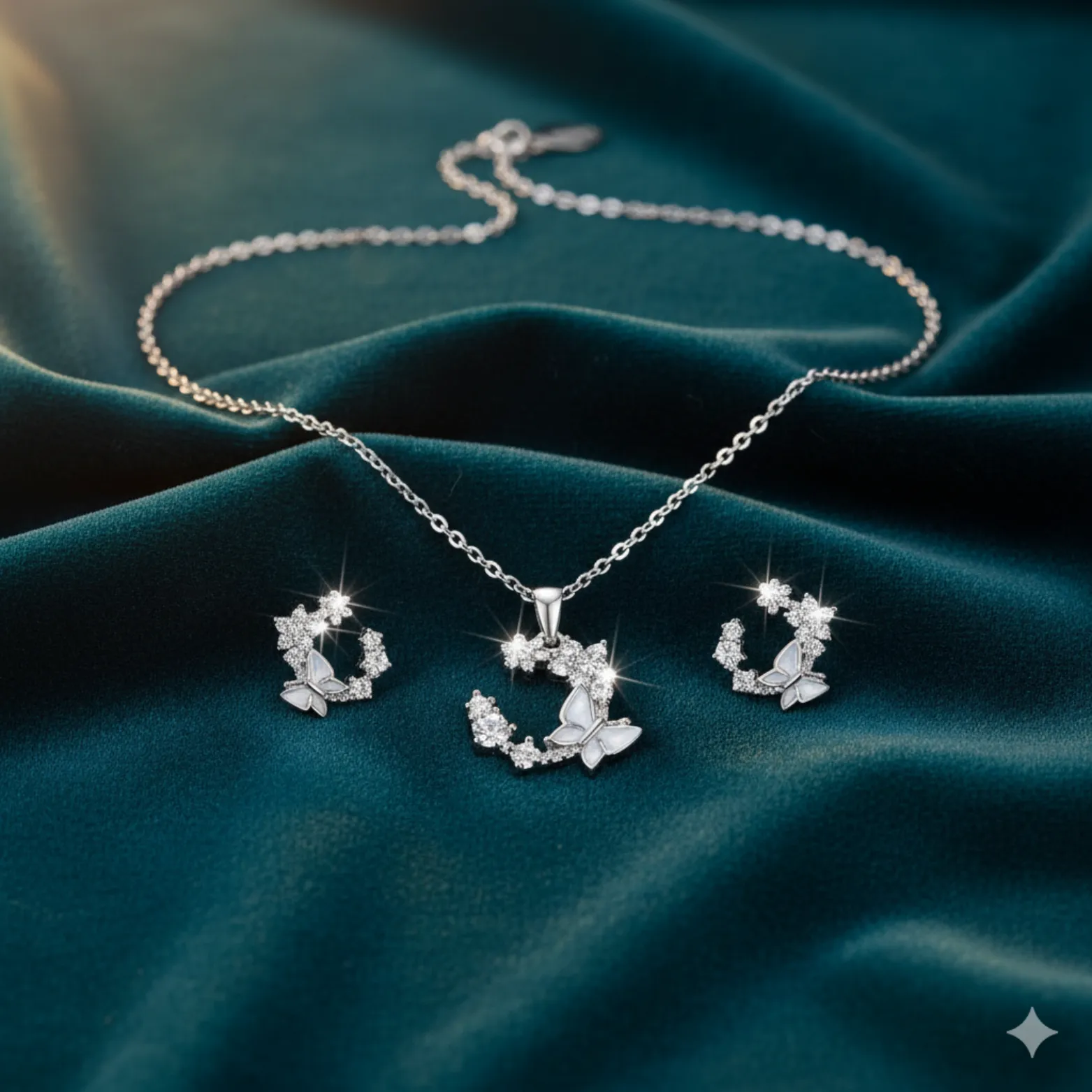 Floral Harmony Silver Pendant and Earrings Set