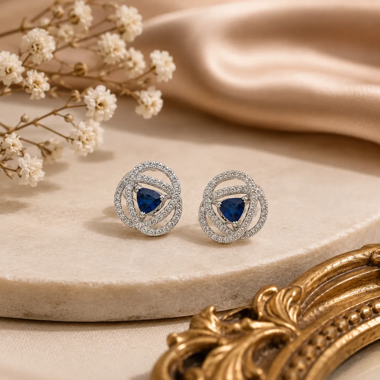 Sapphire Halo Stud Earrings