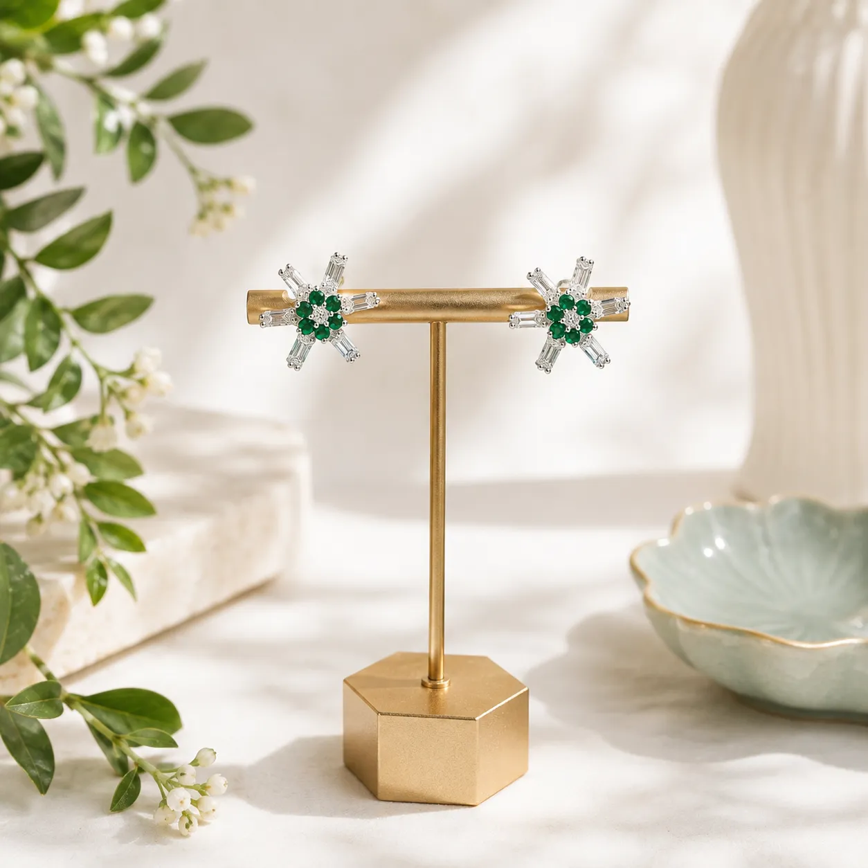 Emerald Starburst Stud Earrings