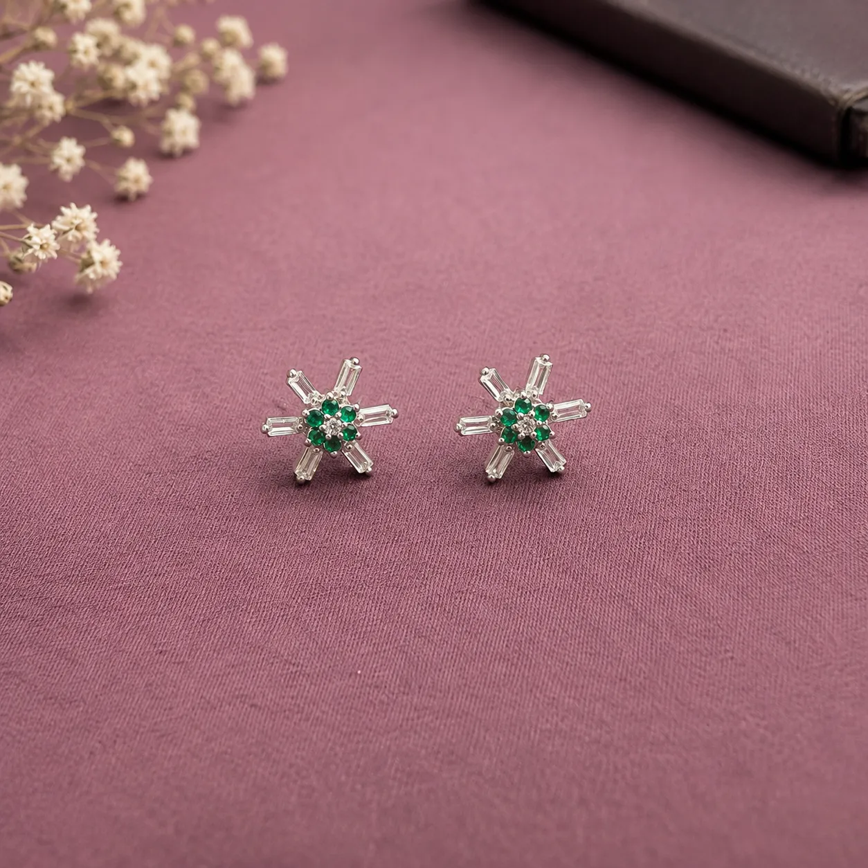 Emerald Starburst Stud Earrings