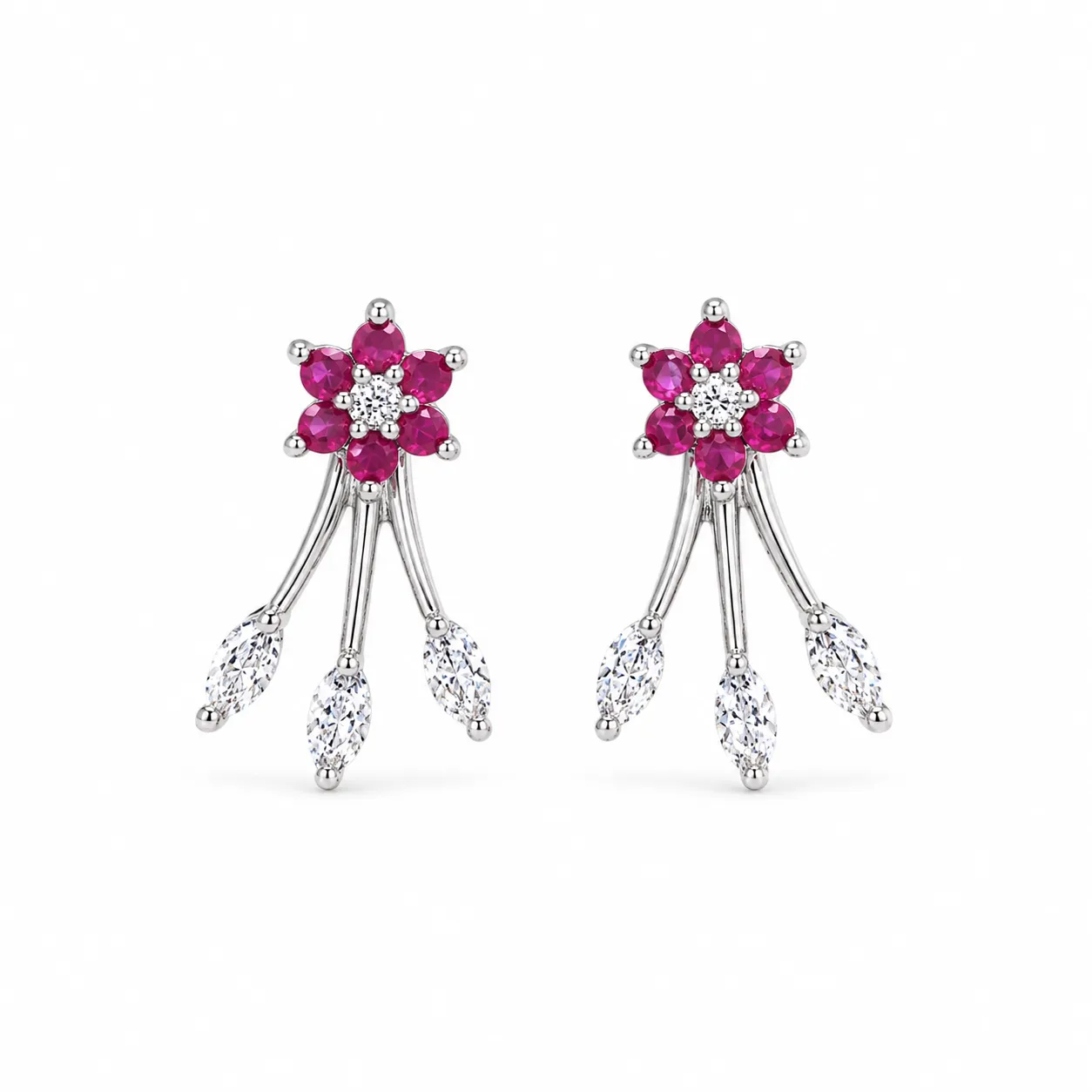Ruby Flowerburst Dangle Earrings