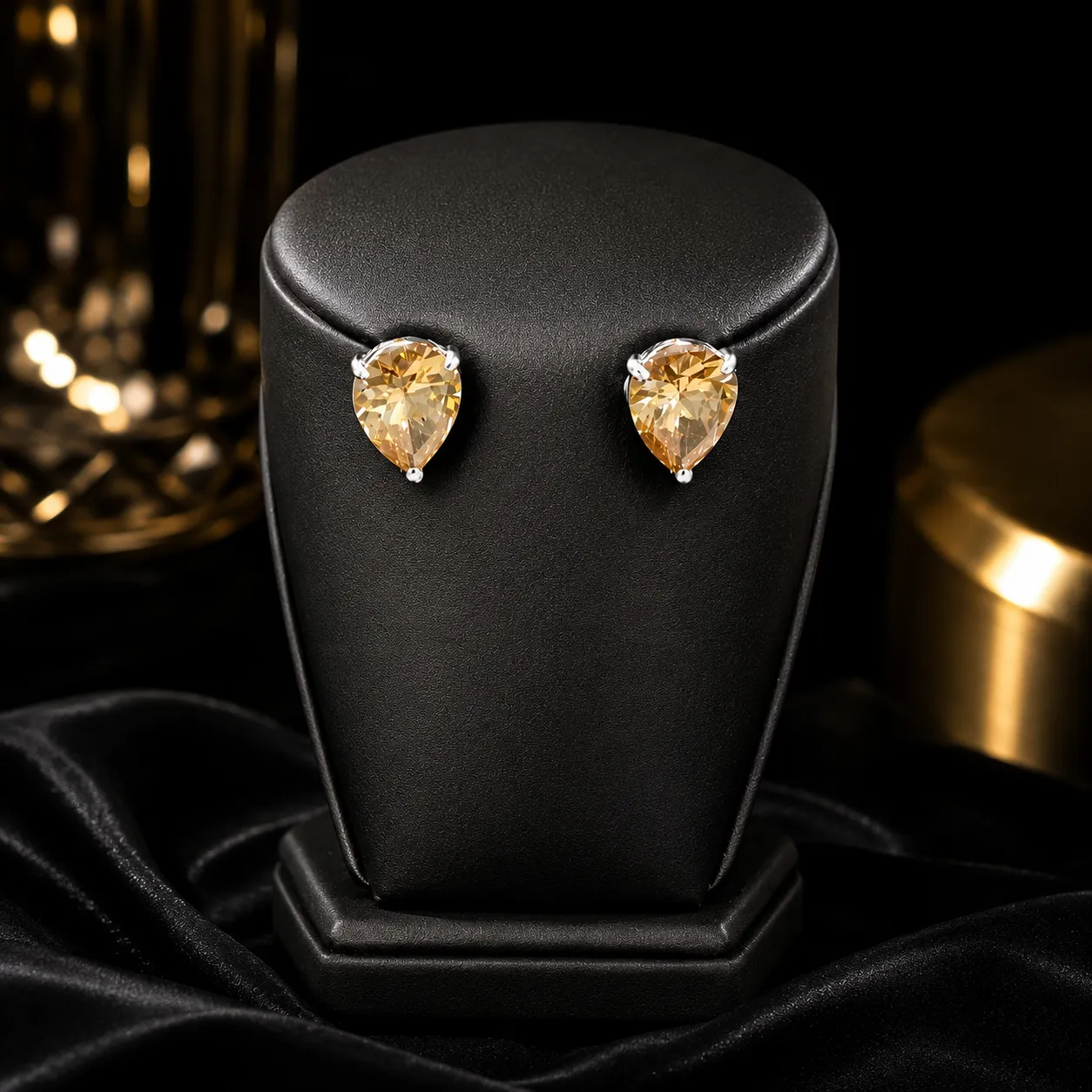 Champagne Pear-Cut Stud Earrings