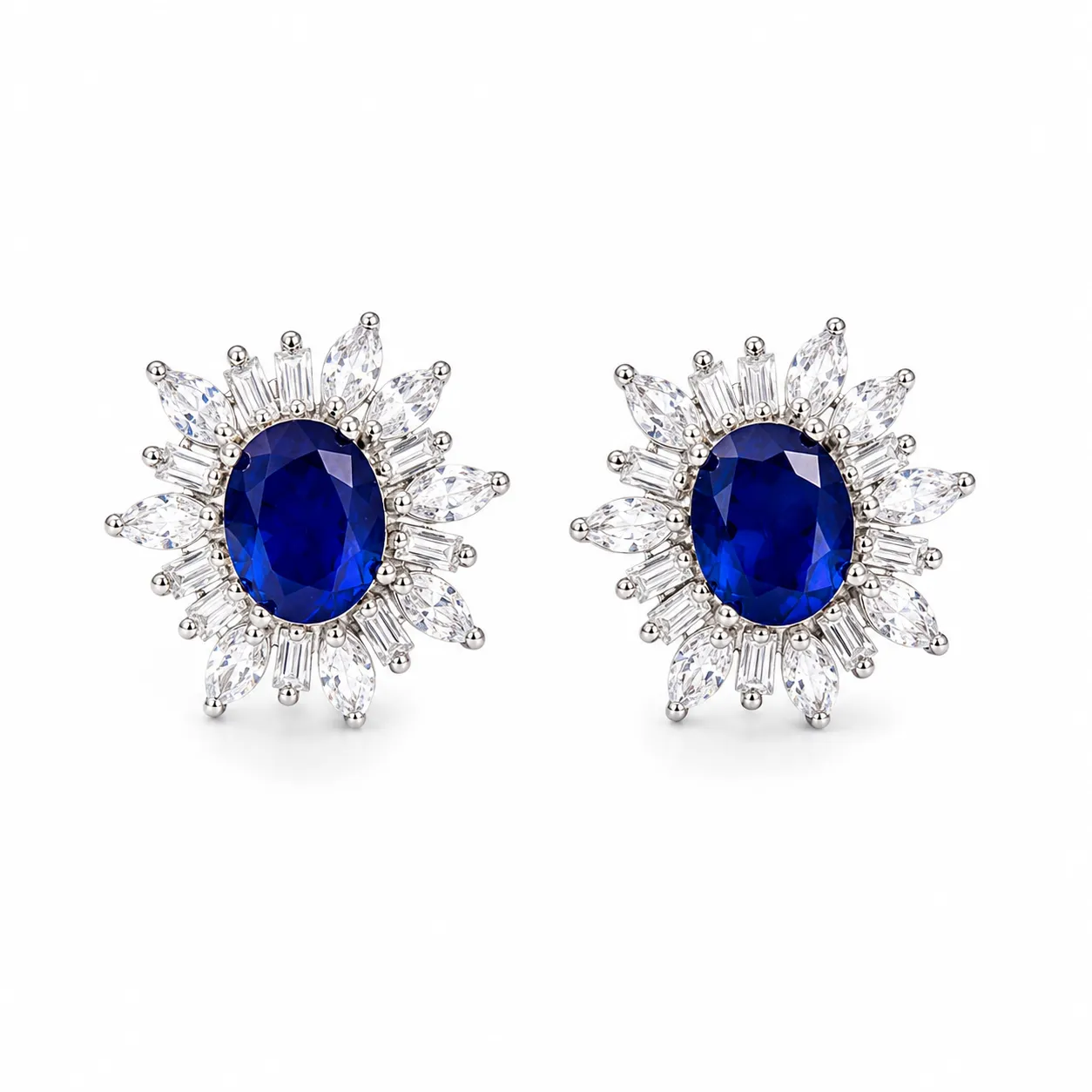 Sapphire Sunburst Stud Earrings
