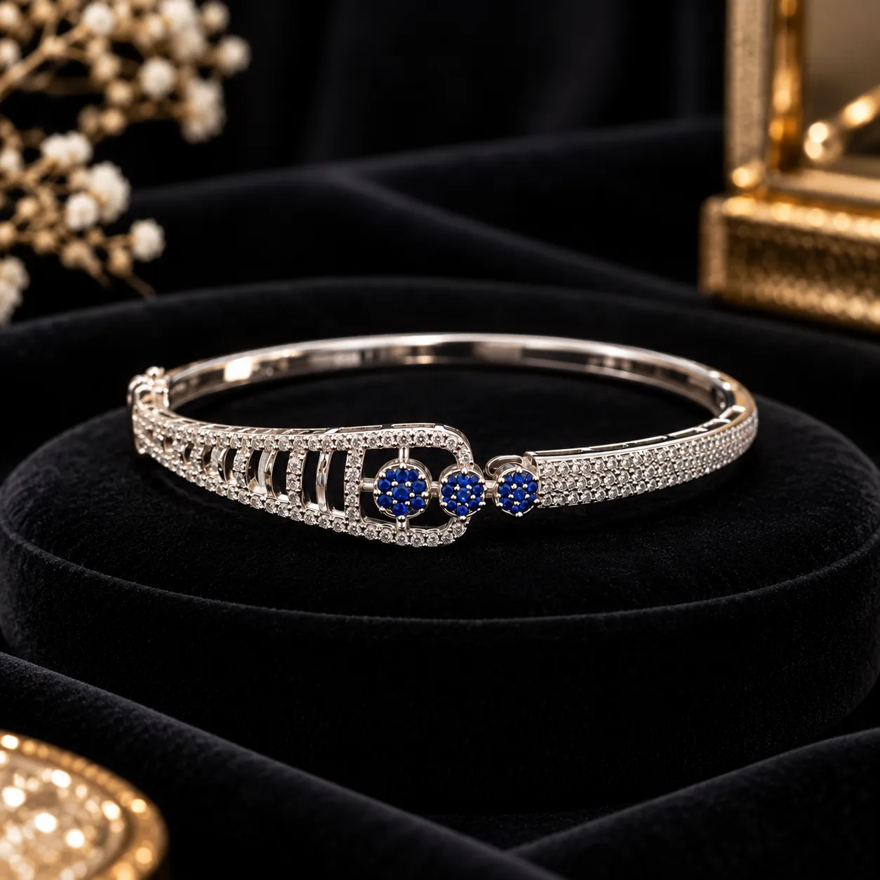 Blue Sapphire Pavé Bangle Bracelet