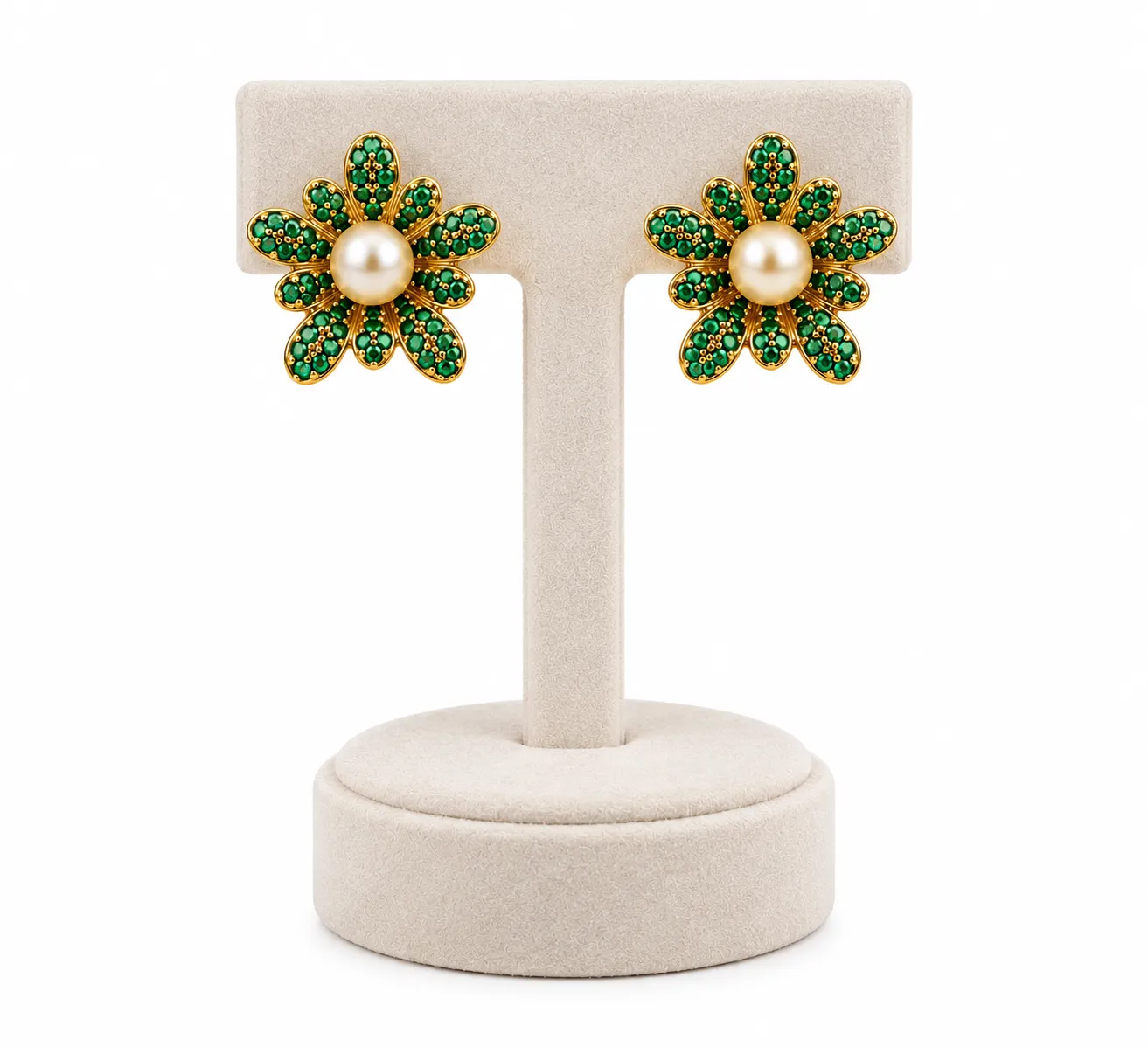 Emerald Flower Pearl Earrings