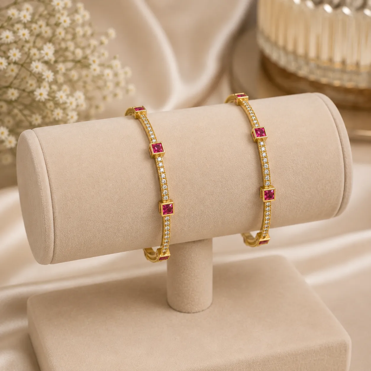 Ruby-Studded Gold Bangles