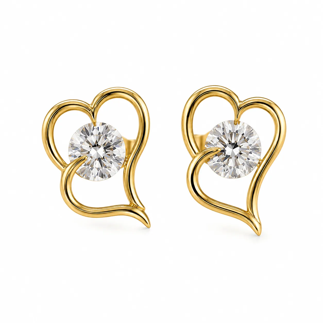 Gold Heart Earrings with Sparkling Gemstones
