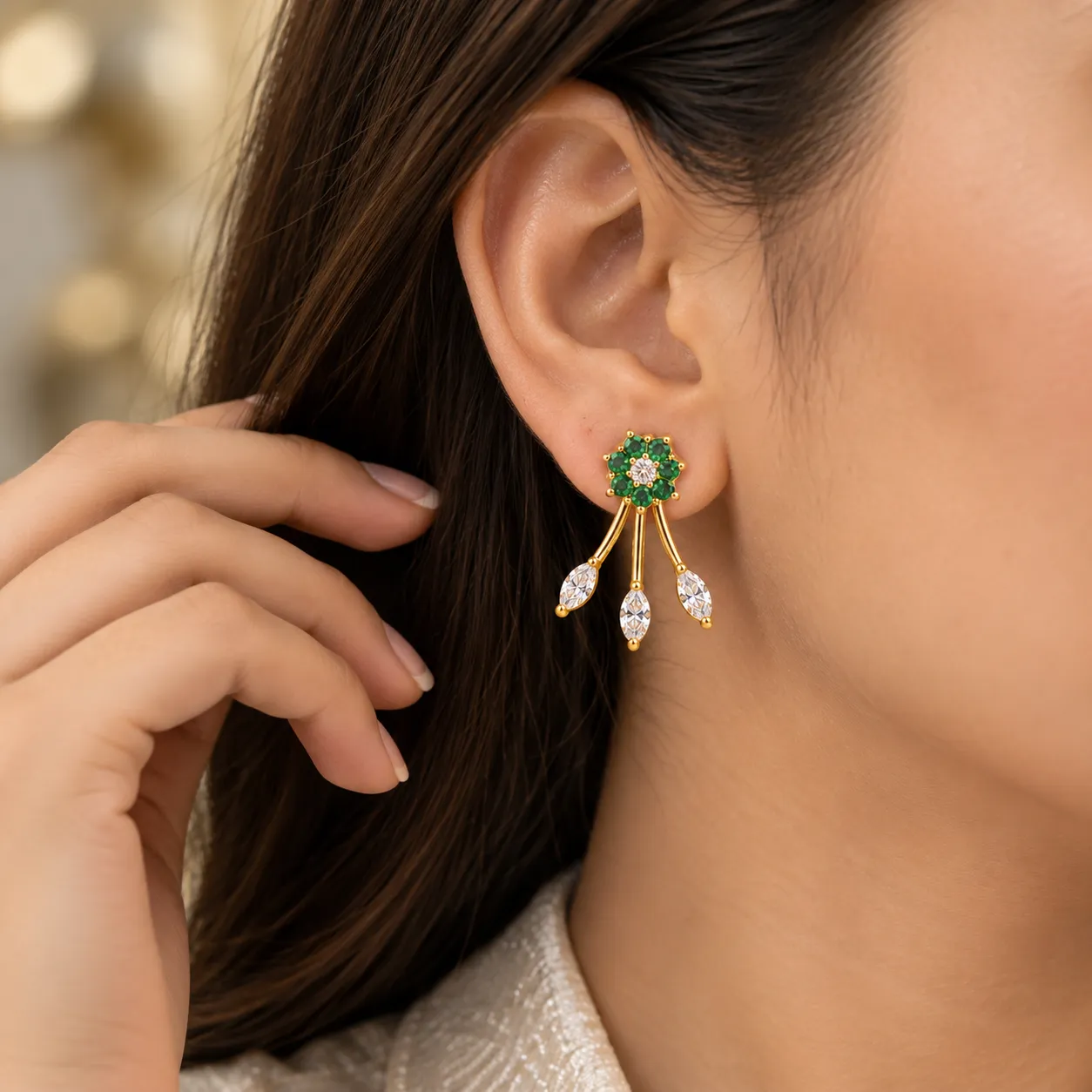 Emerald Flowerburst gold Earrings