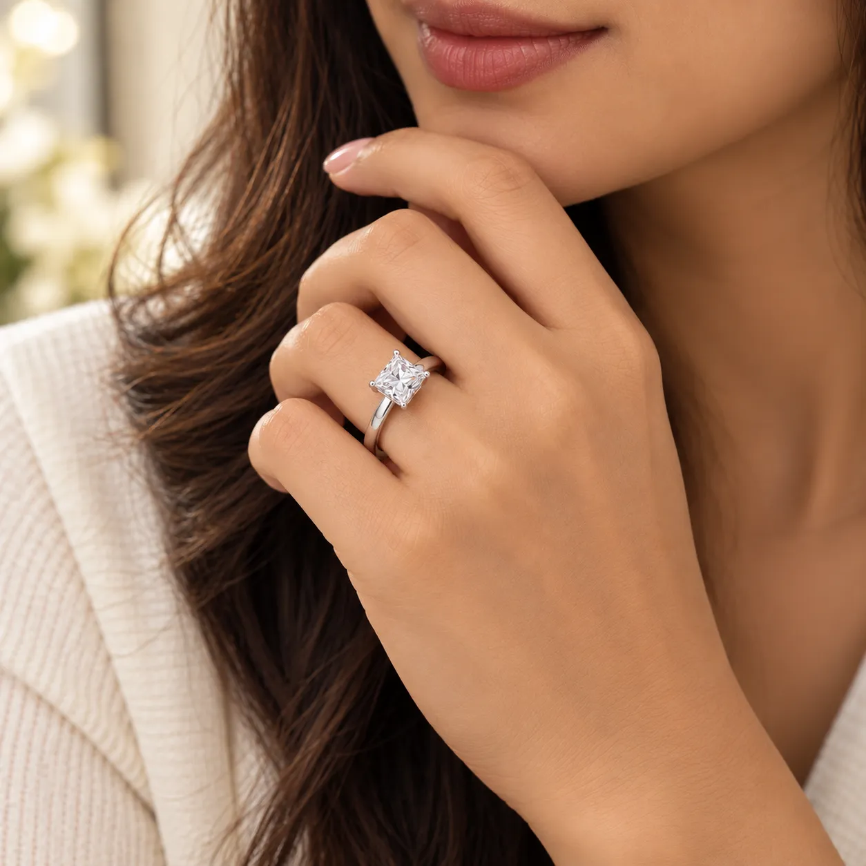 Sovereign square solitaire ring