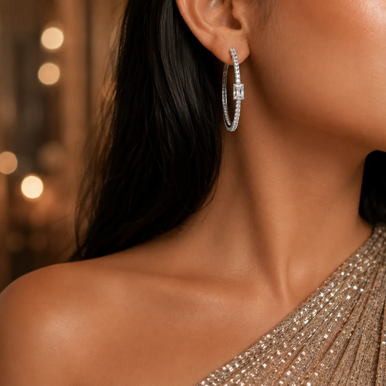 Pavé Silver Hoop Earrings