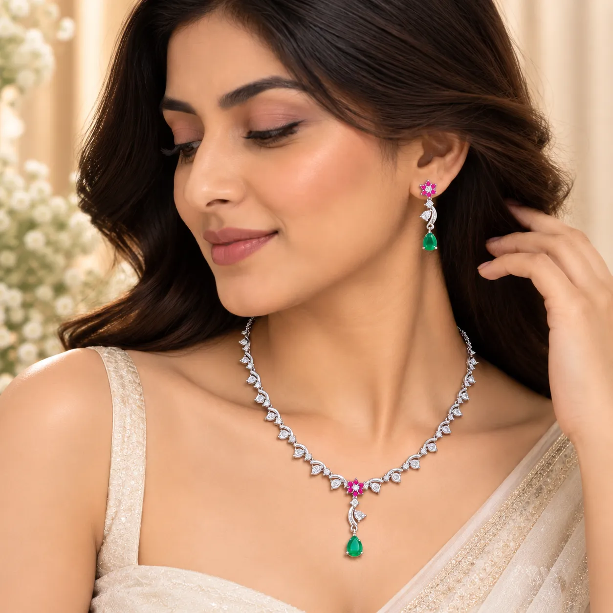 Emerald Blossom Necklace Set