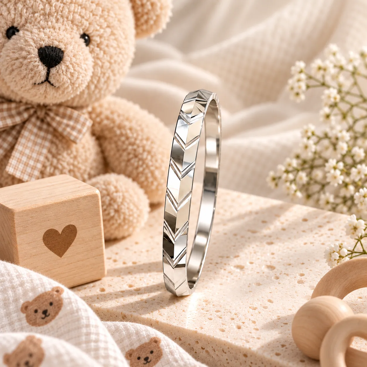 Faceted Chevron Kids Silver Kada