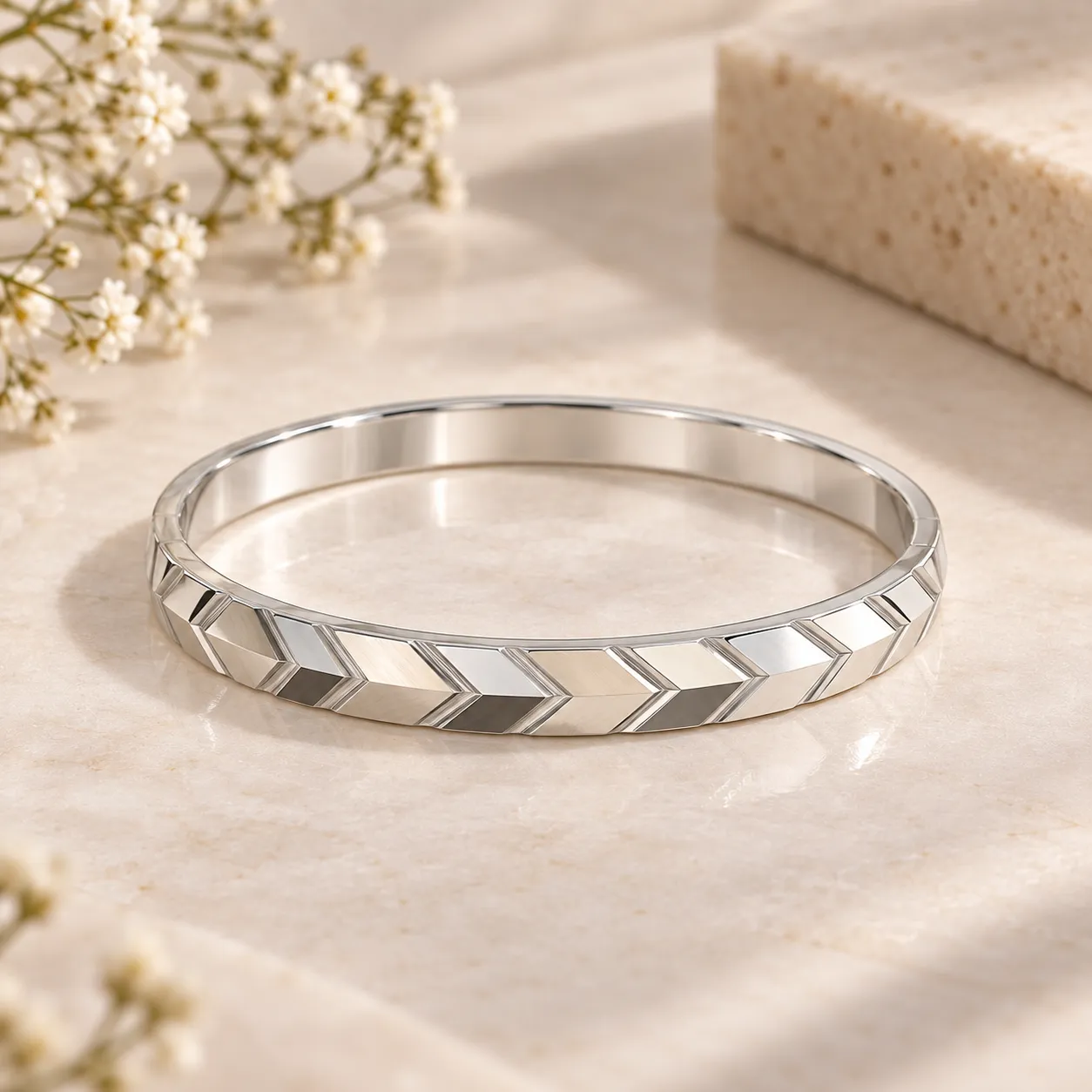 Faceted Chevron Men's Silver Kada