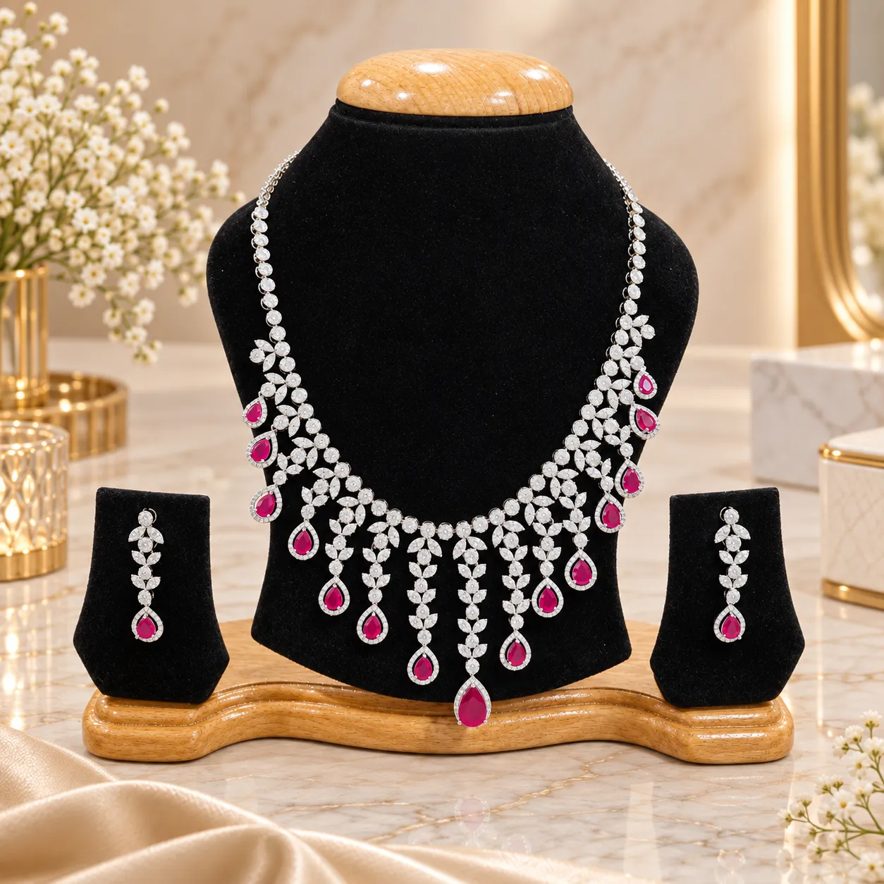 Ruby Cascade Royale Necklace Set