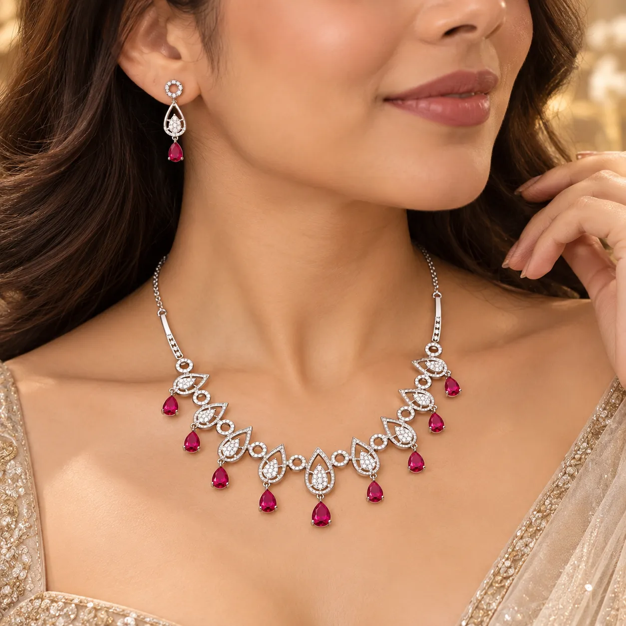 Crimson Petal Necklace Set