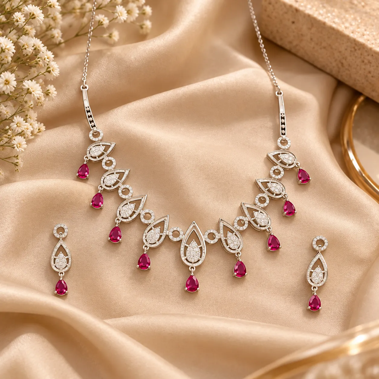 Crimson Petal Necklace Set